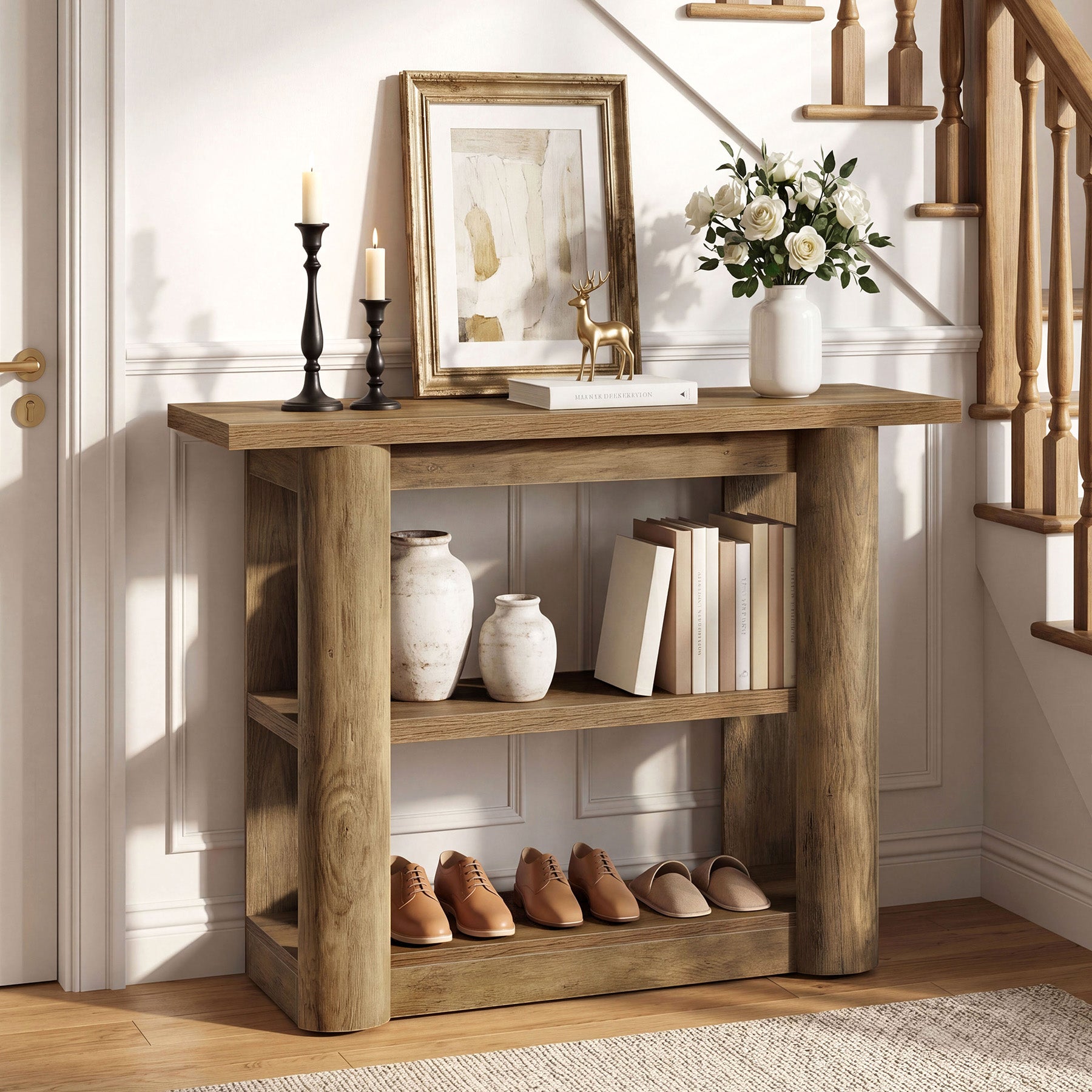 42-Inch Farmhouse Console Table, 3-Tier Narrow Sofa Table with Shelves for Entryway, Living Room