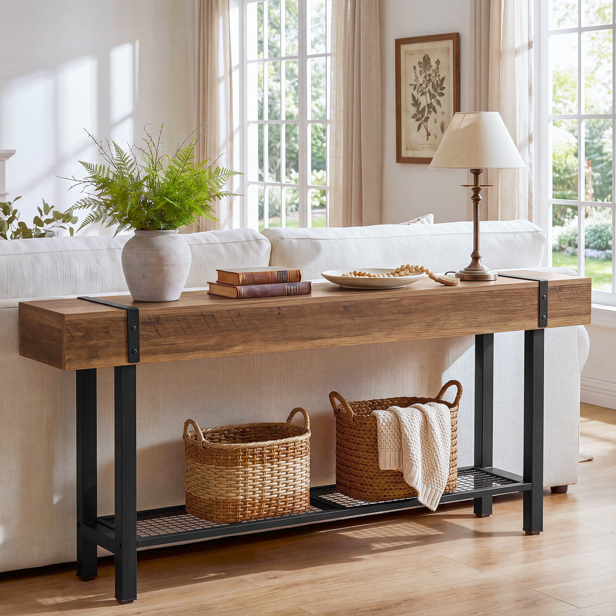 Tribesigns 63" Long Console Table with 2-Tier Storage, Industrial Sofa Table for Entryway