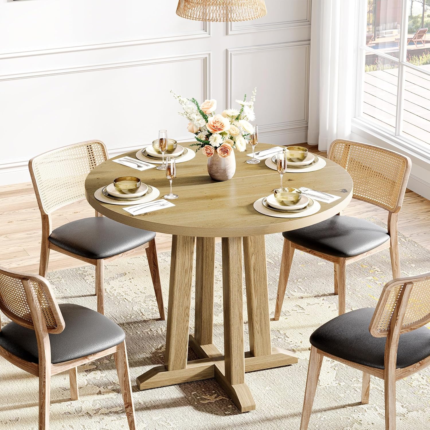 31.5" Round Farmhouse Dining Table for Small Spaces - Sturdy Base, Seats 2-4