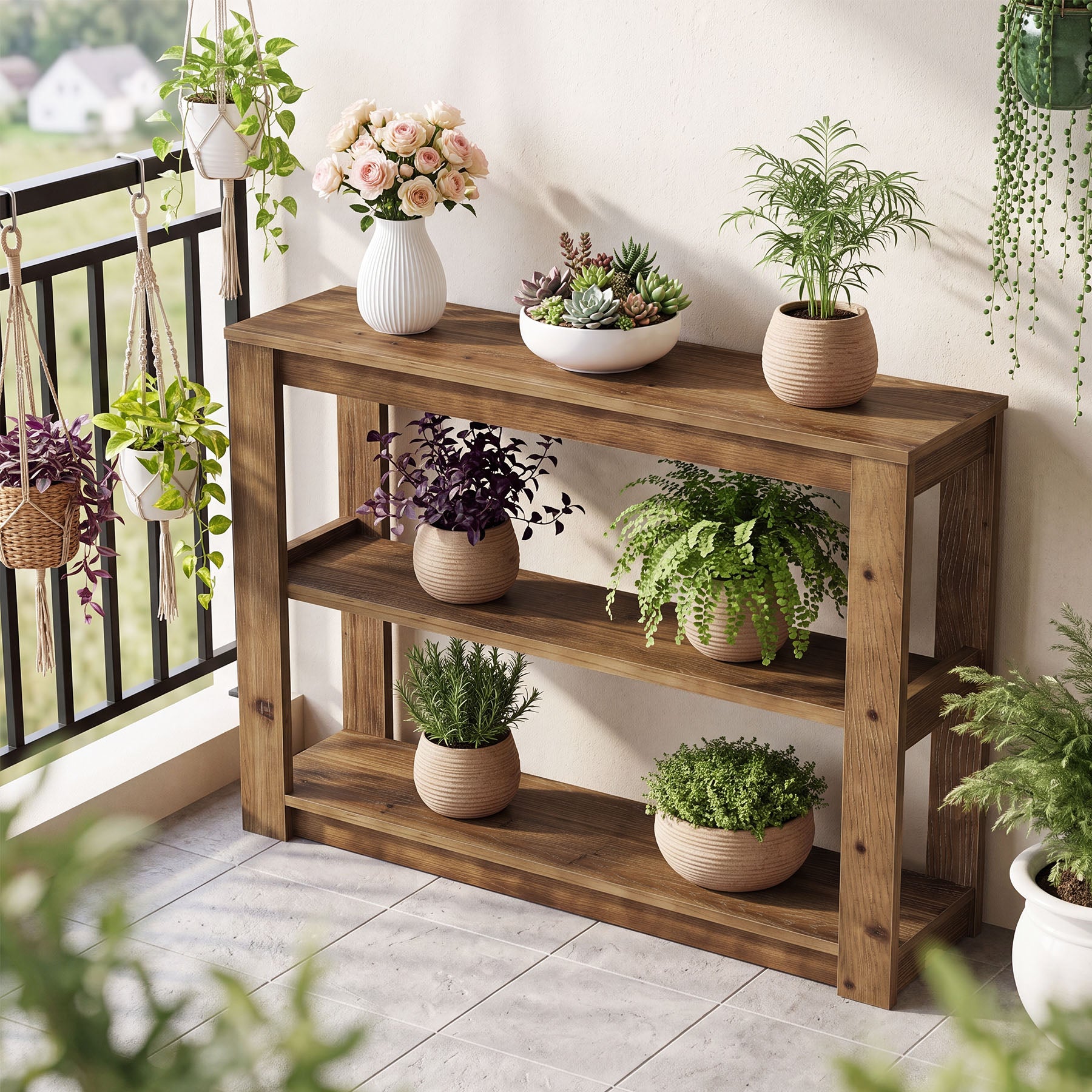 Tribesigns 41.3 Inch Solid Wood Console Table with 3-Tier Storage, Farmhouse Hallway Table