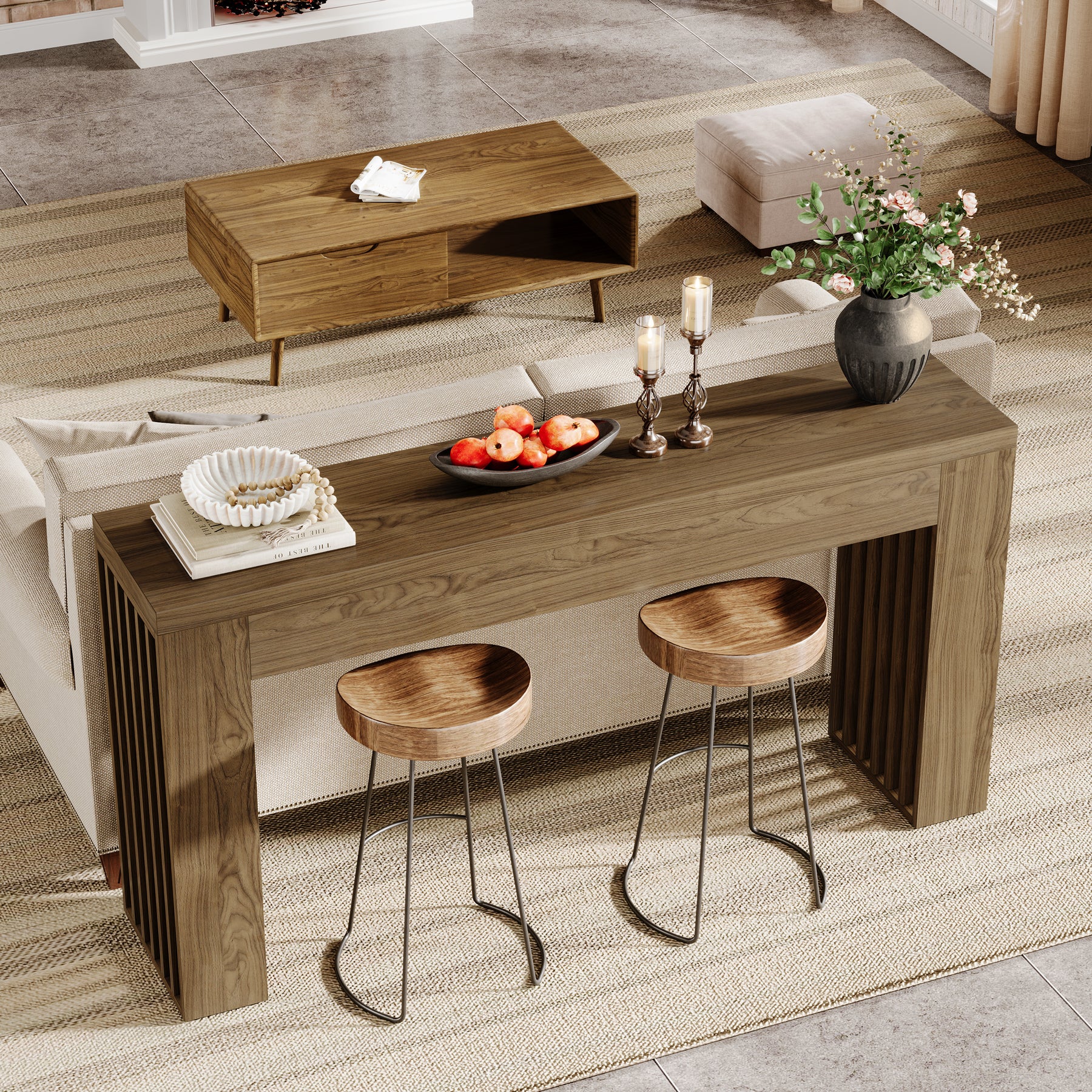 Tribesigns 59-Inch Console Table with Vertical Slat Legs and Wood Grain Finish, Farmhouse Sofa Table for Entryway Hallway and Living Room
