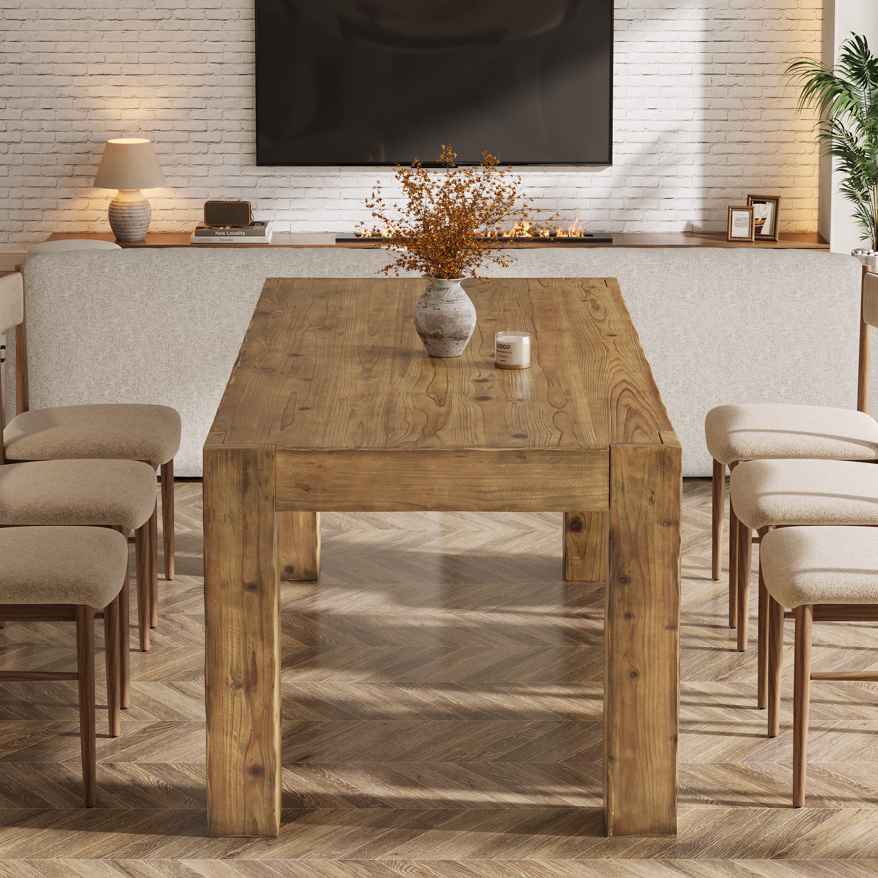 Tribesigns 63" Solid Wood Dining Table, Farmhouse Table for Dining Room (Only Table)