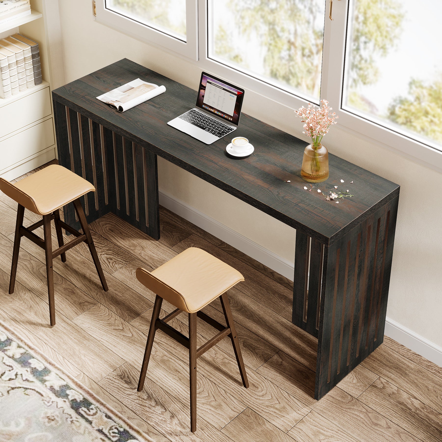 Tribesigns 63-Inch Bar Table, Industrial Counter Height Pub Table with Louvered Base for Kitchen