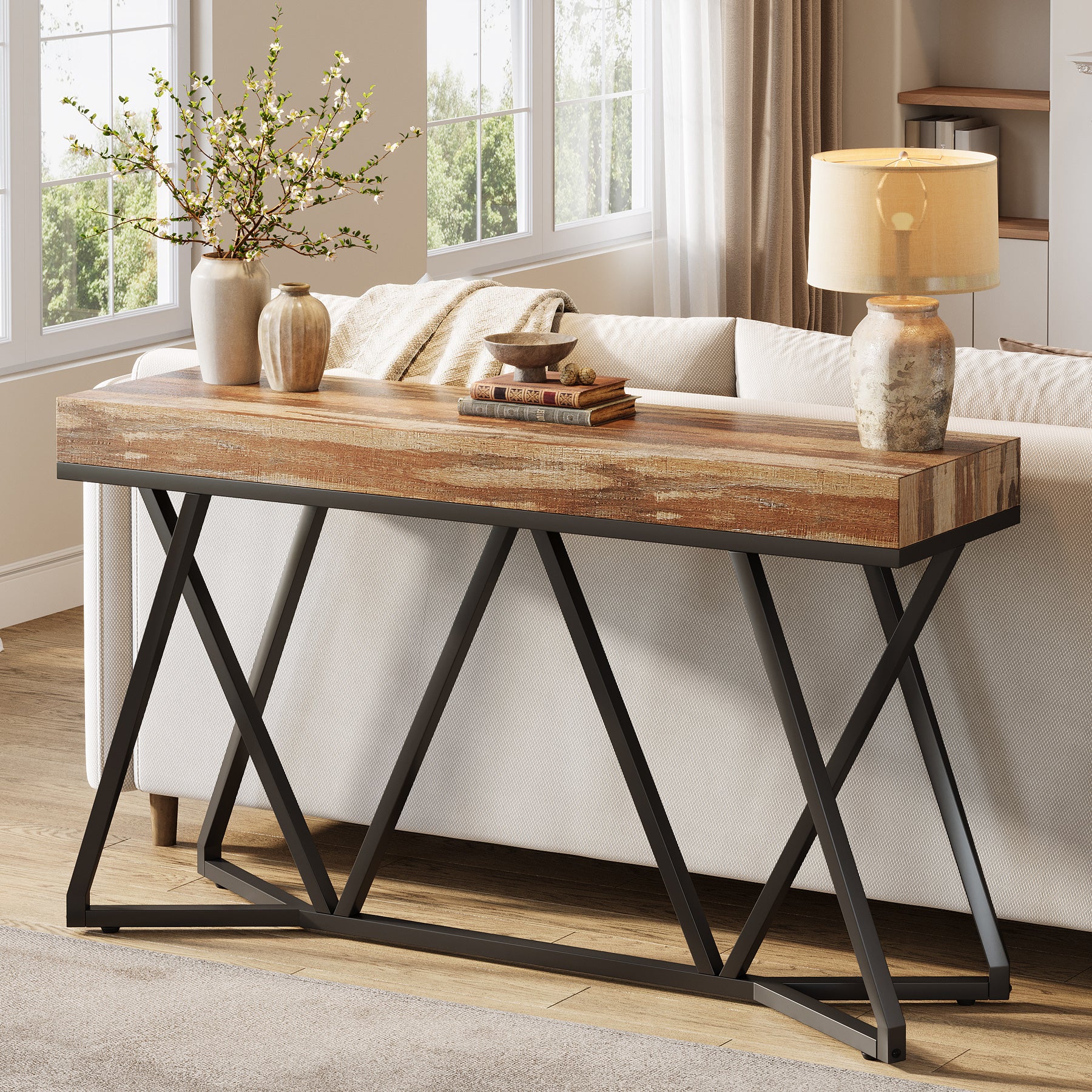 Farmhouse Console Table, 55" Sofa Table Wood Entryway Table