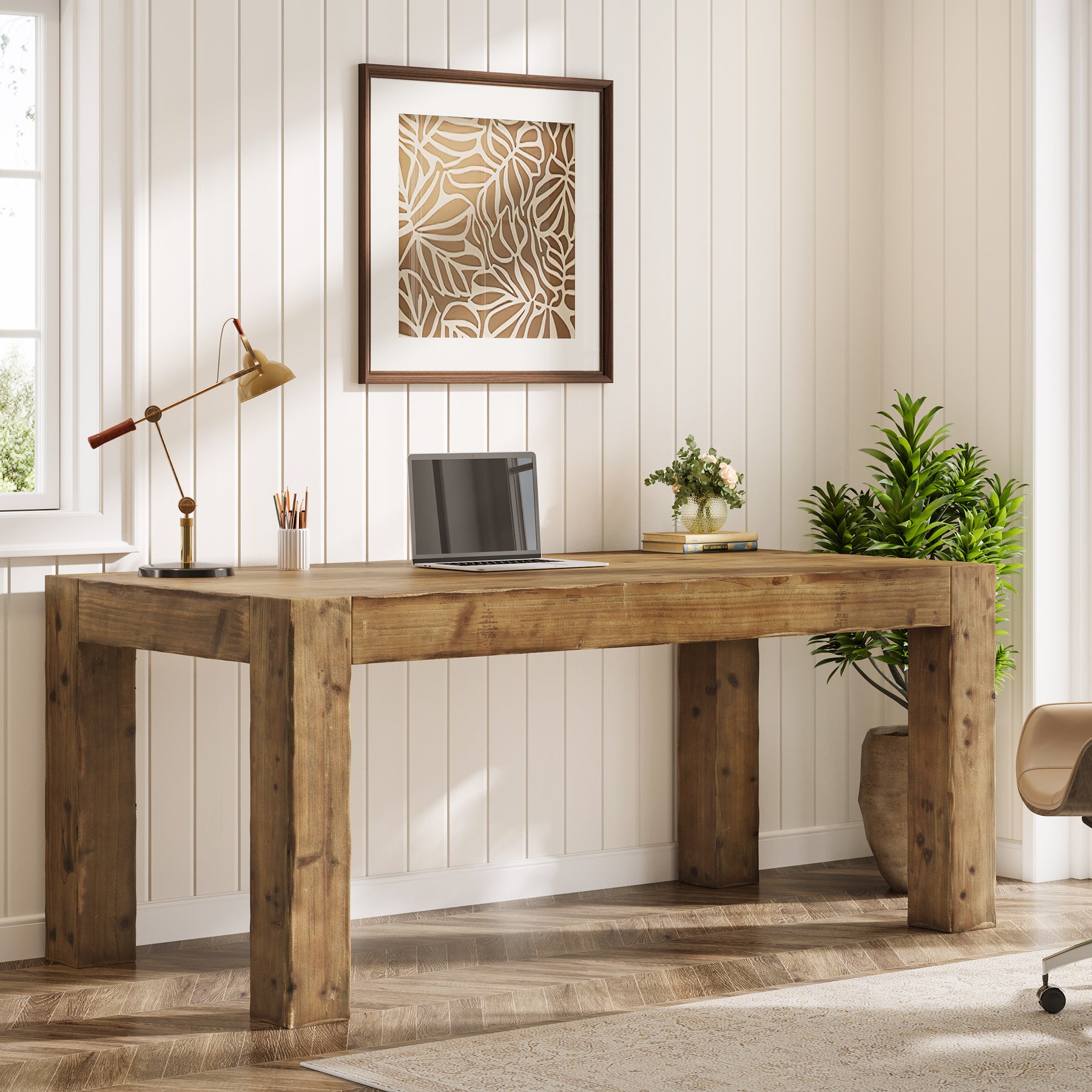 Tribesigns 63" Solid Wood Executive Desk, Rustic Computer Desk for Home Office (Only Table)