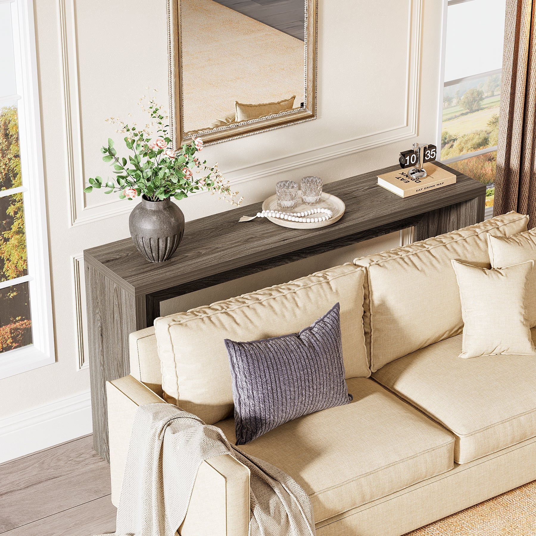 Tribesigns 55-Inch Farmhouse Console Table with Storage, Narrow Wooden Entryway Sofa Table