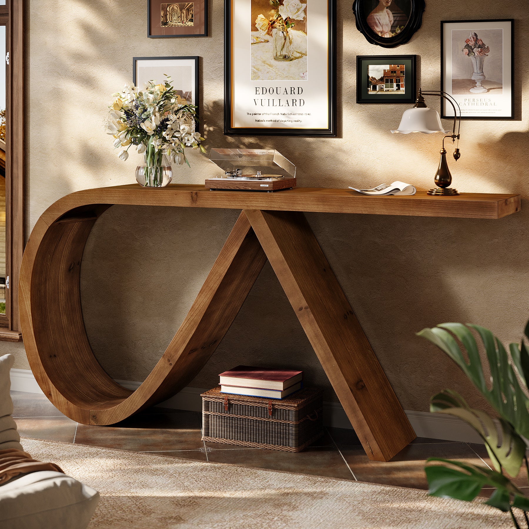 Tribesigns 57-Inch Curved Console Table, Solid Wood Sofa Table for Hallway