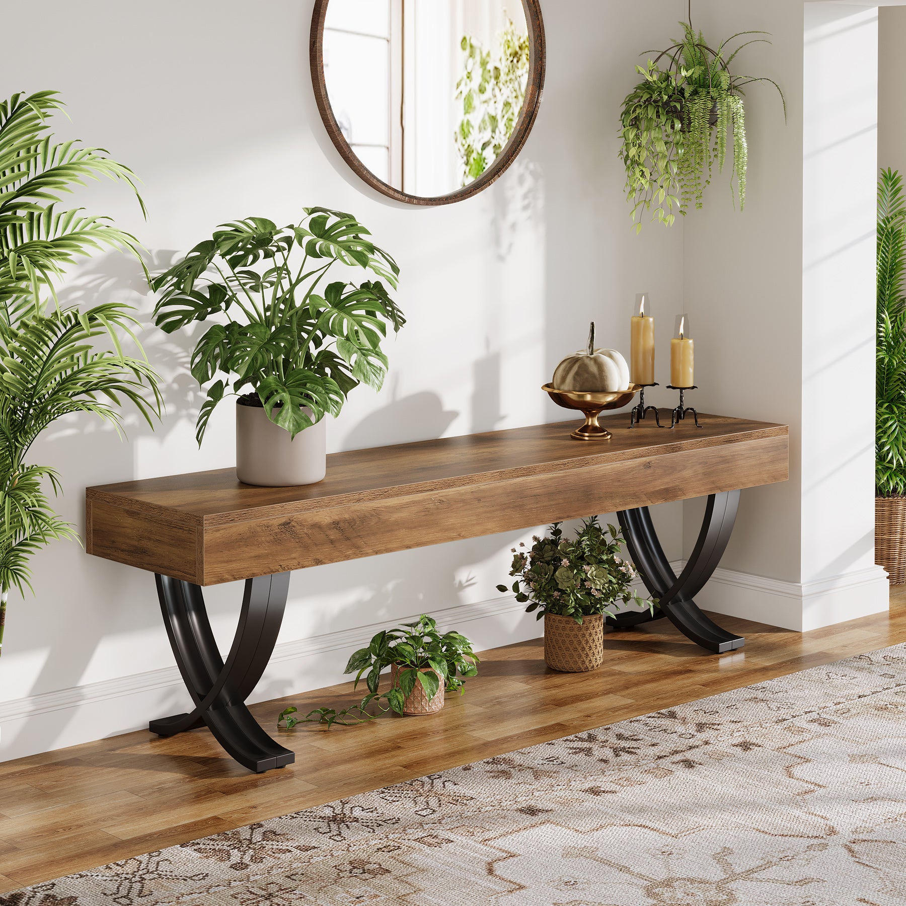 Tribesigns 55" Shoe Bench, Industrial Bench with Metal X-Legs for Hallway