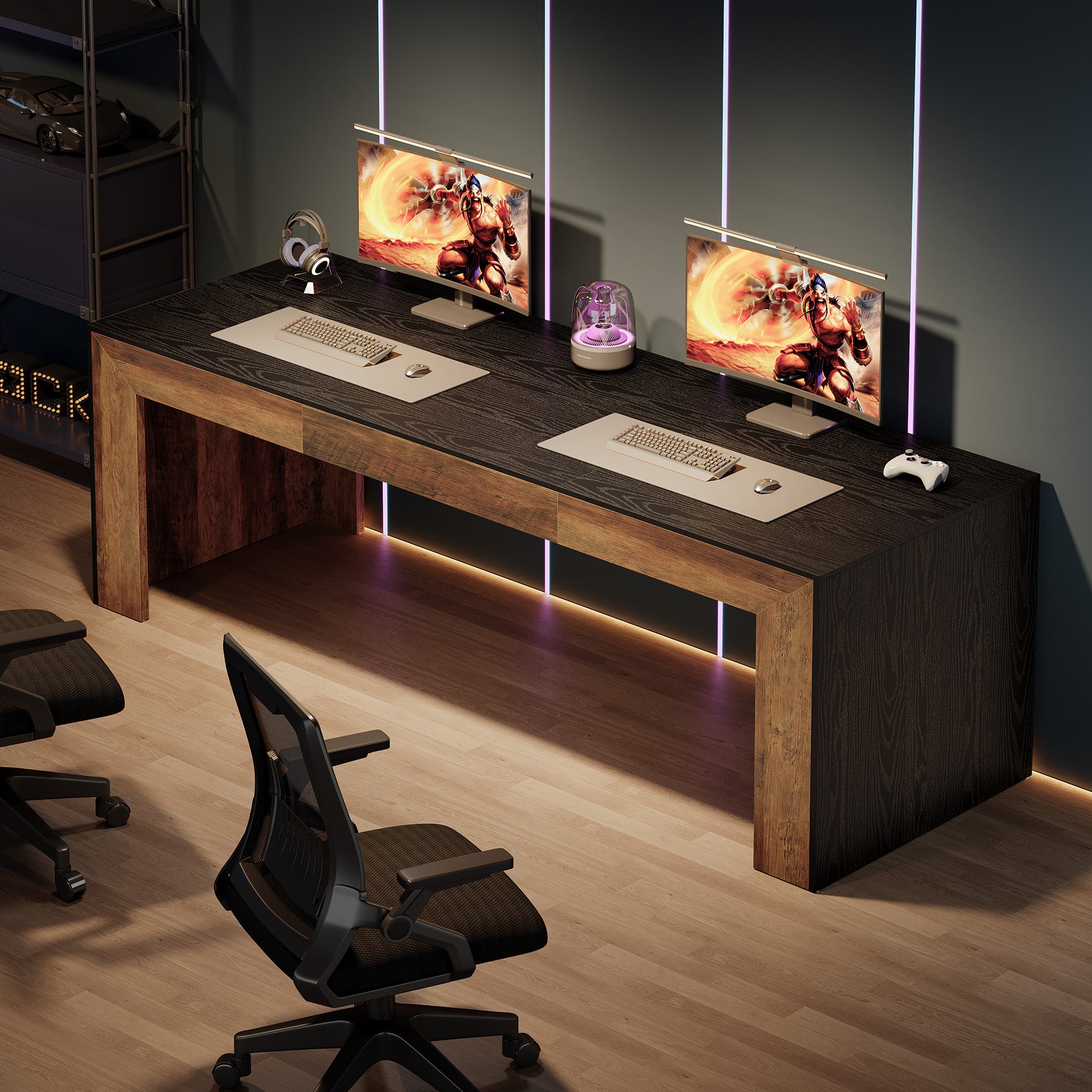 78.7-Inch Two-Person Computer Desk with Reinforced Double-Rectangle Legs, Farmhouse Executive Desk for Home Office