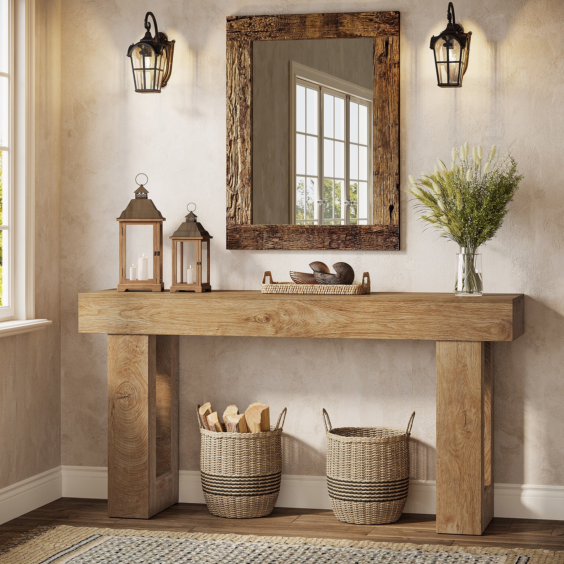 63" Farmhouse Console Table, Rectangular Wooden Accent Table for Entryway and Living Room