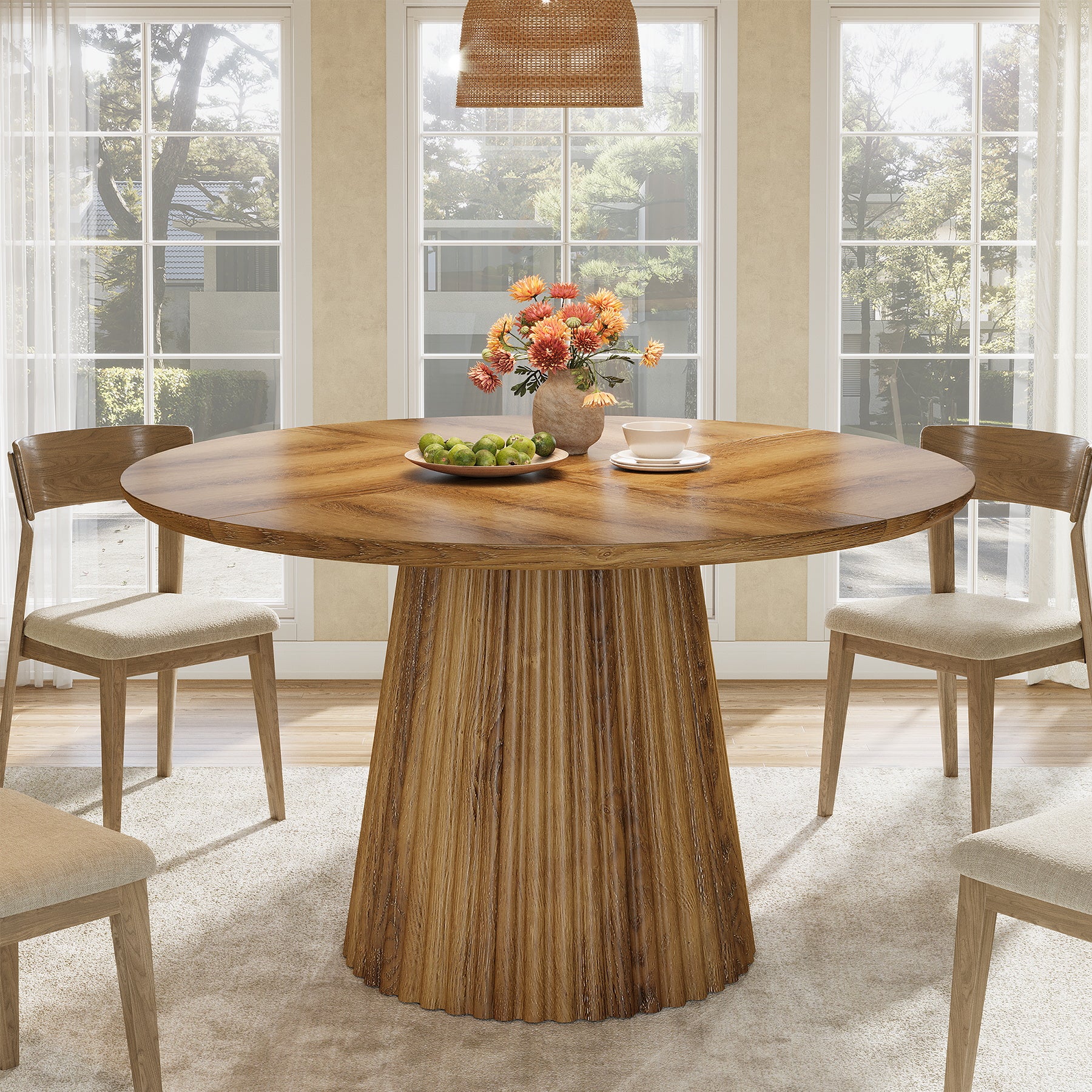 Tribesigns 47-Inch Round Dining Table, Heavy Duty Fluted Pedestal Base Farmhouse Circle Table for 4-6 People