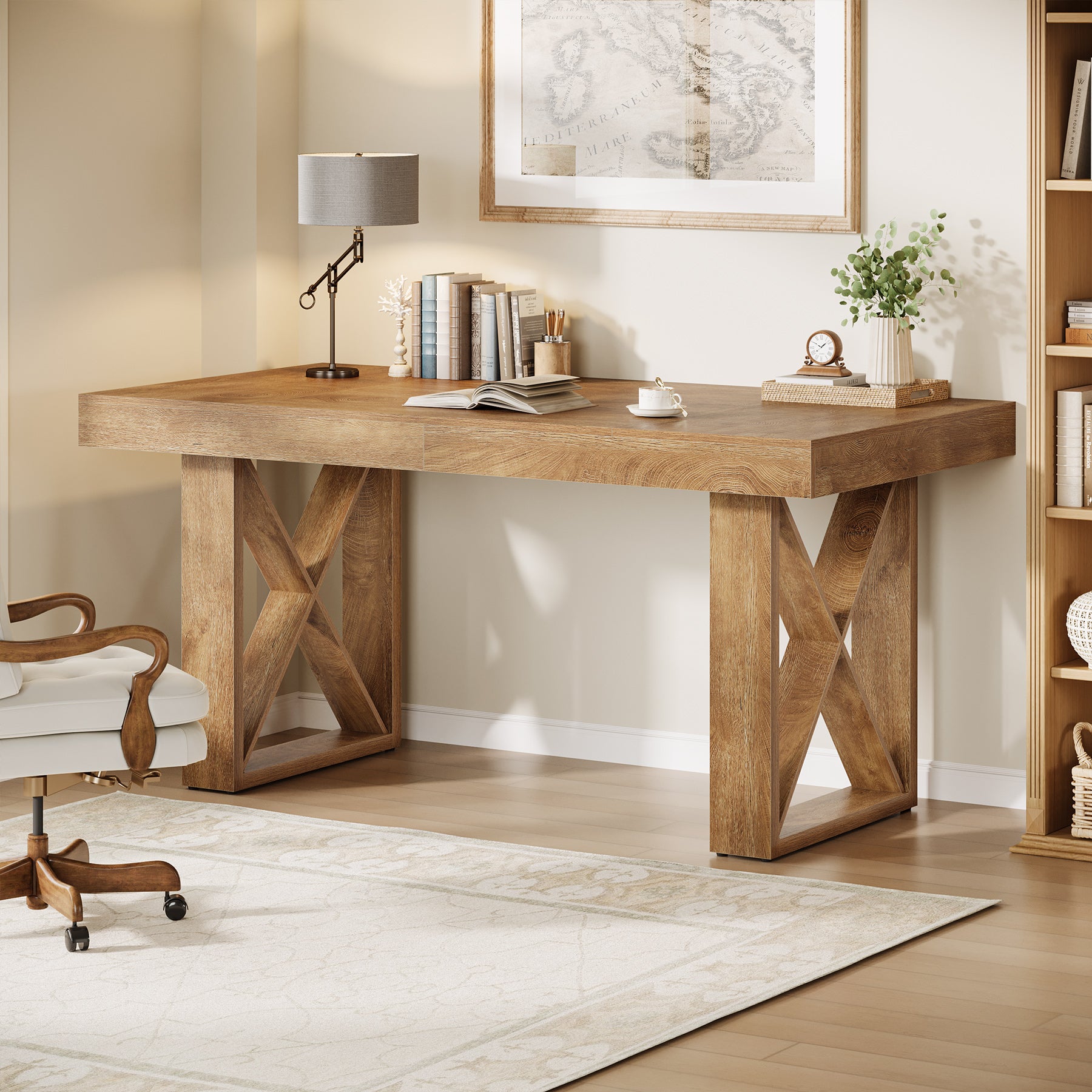63 Inch Computer Desk with Thick Desktop, Writing Workstation for Home Office Study Room