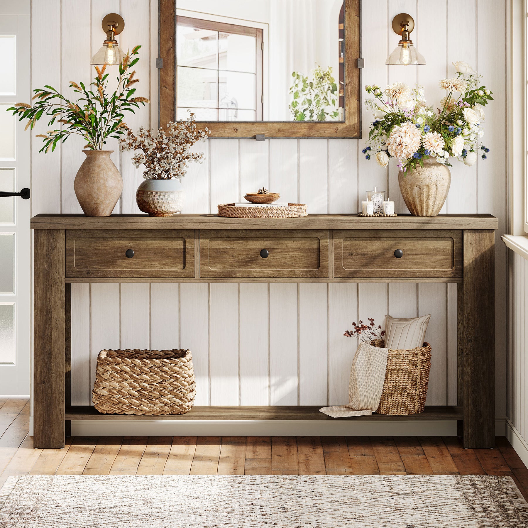 70.9-Inch Console Table with 3 Drawers, Narrow Farmhouse Sofa Table for Hallway
