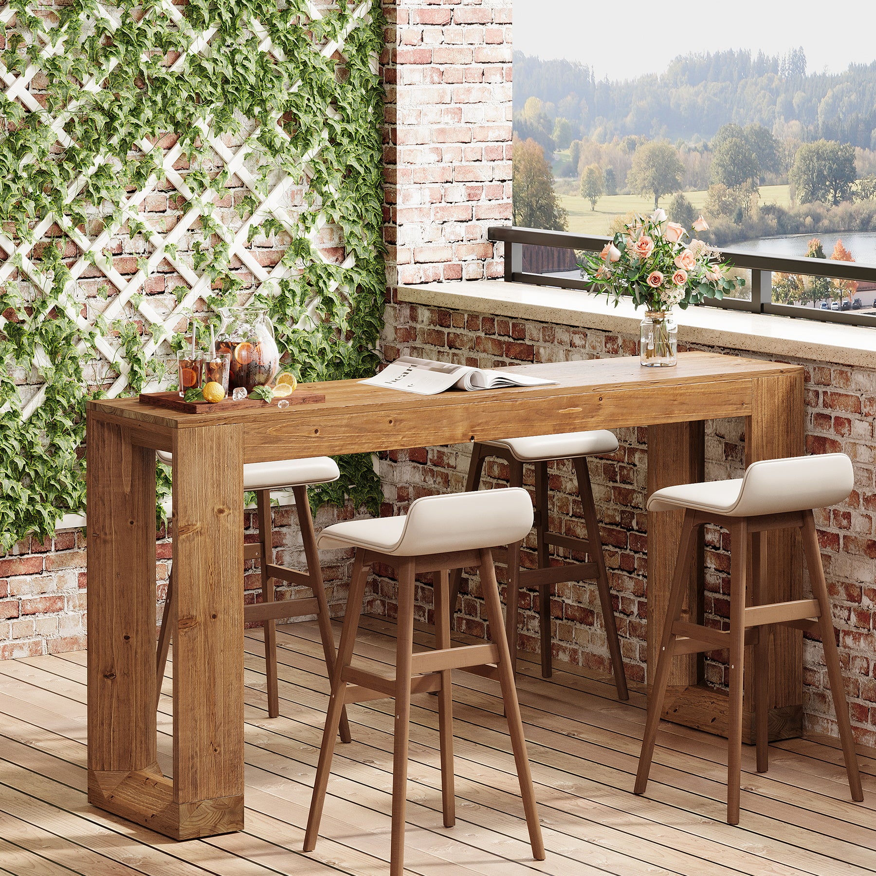 Tribesigns 63-Inch Solid Wood Counter Height Bar Table, Narrow Pub Dining Table for Kitchen and Home Bar