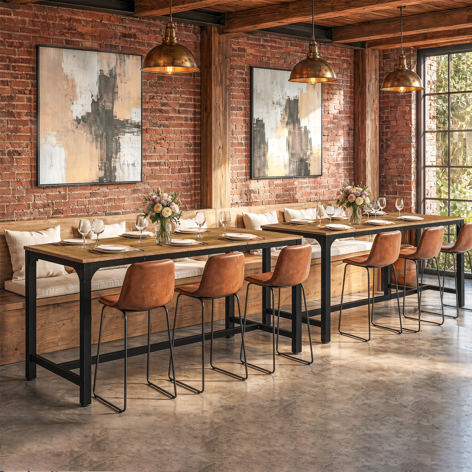 70.9 Inch Industrial Bar Table with Metal Footrest, Counter Height Pub Table for Dining Room and Home Bar