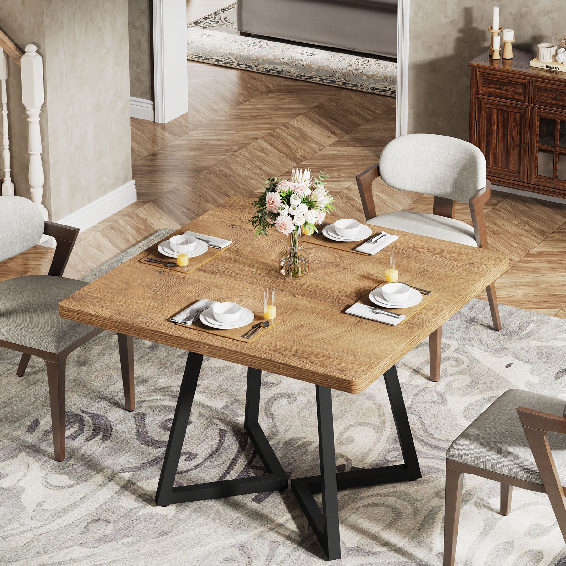 31.5" Square Dining Table, Wood Kitchen Table for 4