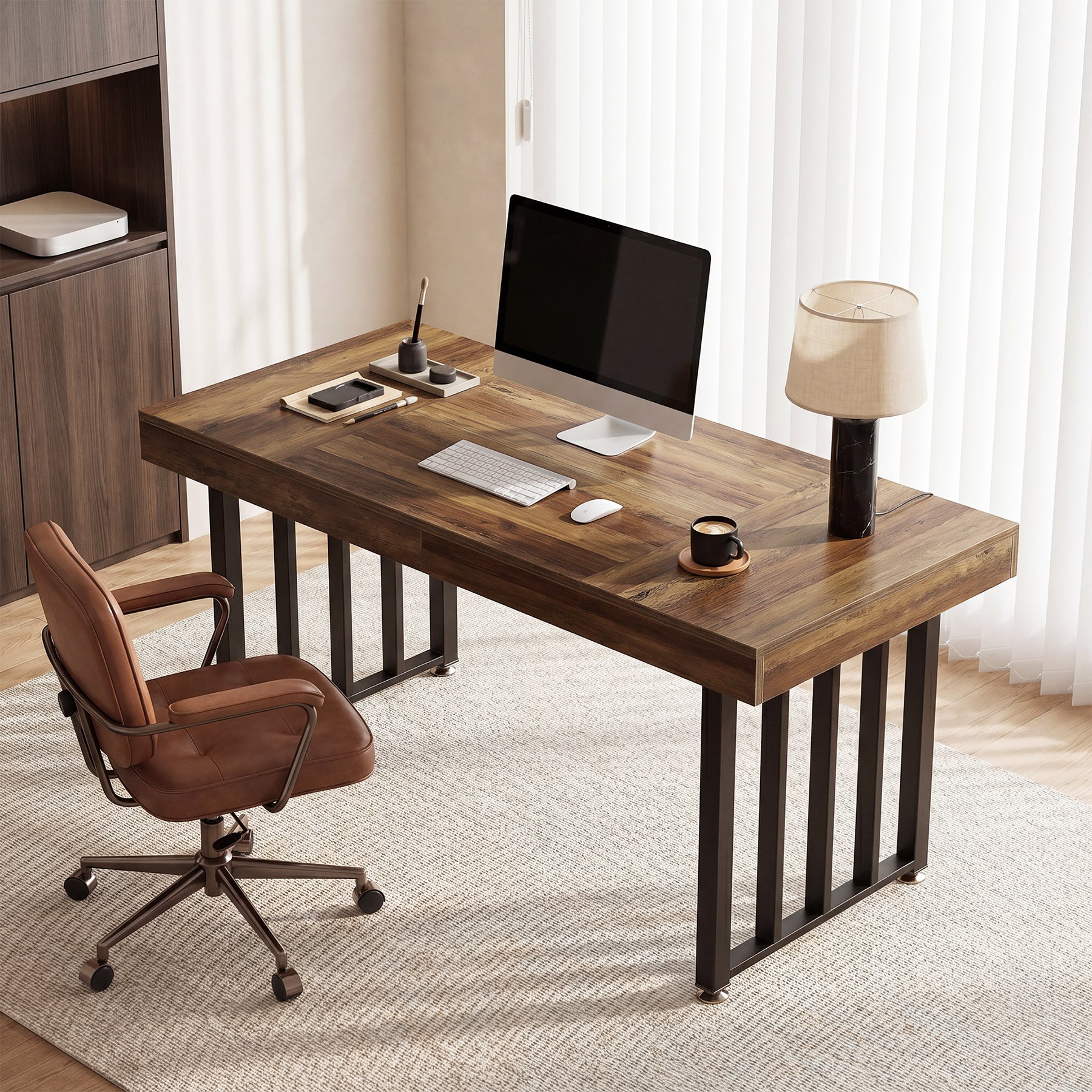 55 Inch Computer Desk with Reinforced Metal Frame, Modern Writing Table for Home Office