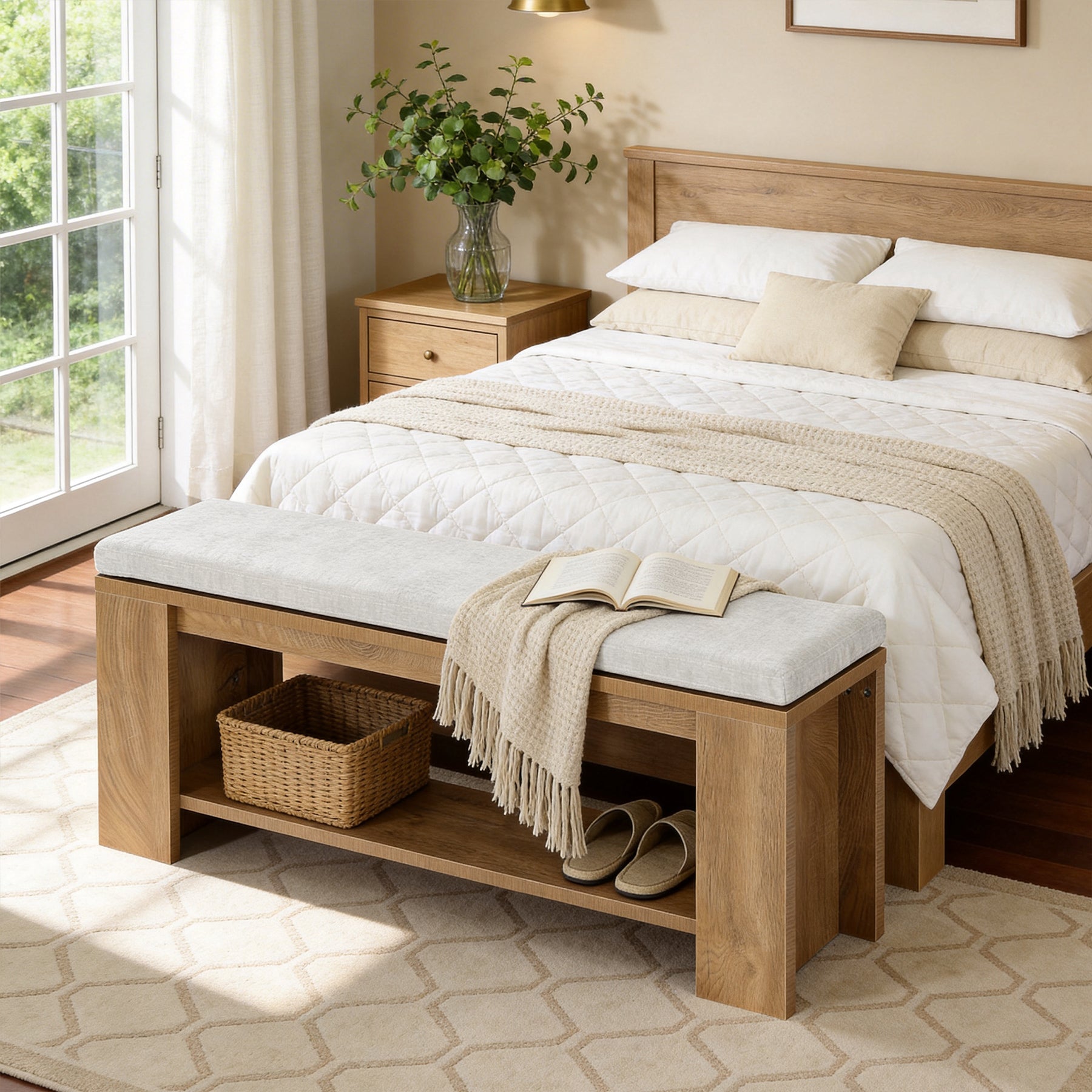 Tribesigns 47.24-Inch Upholstered Hallway Bench with Padded Seat, Farmhouse Bed Bench for Bedroom