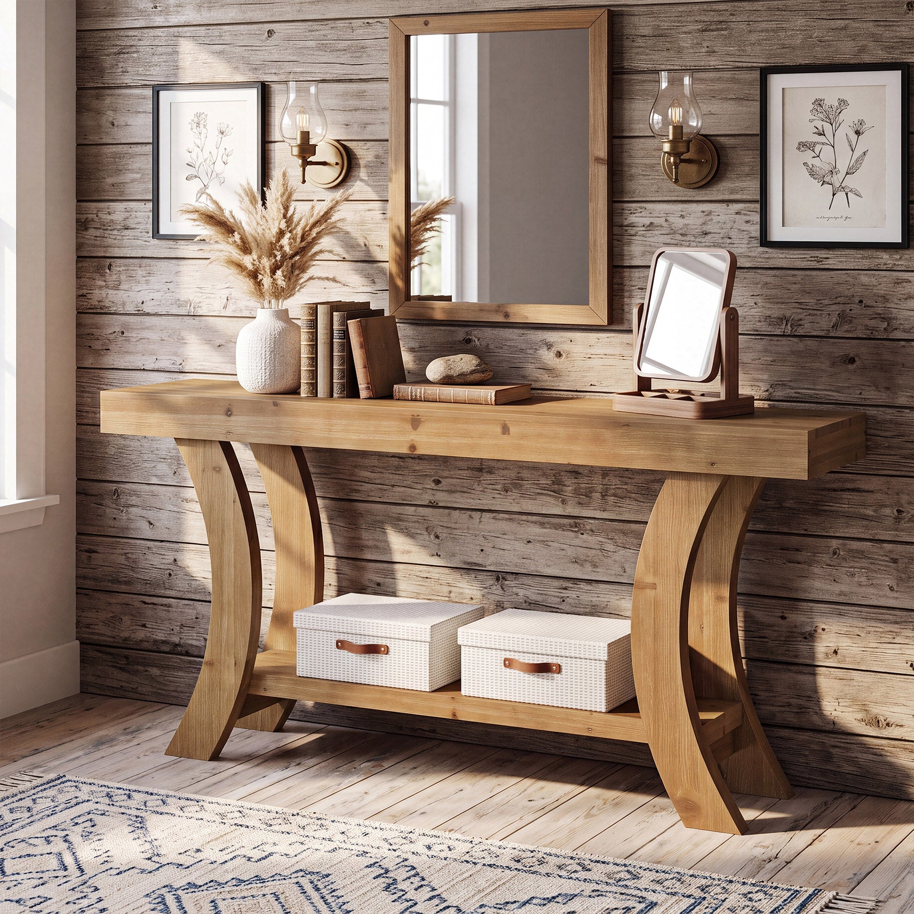Tribesigns 63 Inch Solid Wood Console Table with Shelf, Arched Farmhouse Entryway and Sofa Table