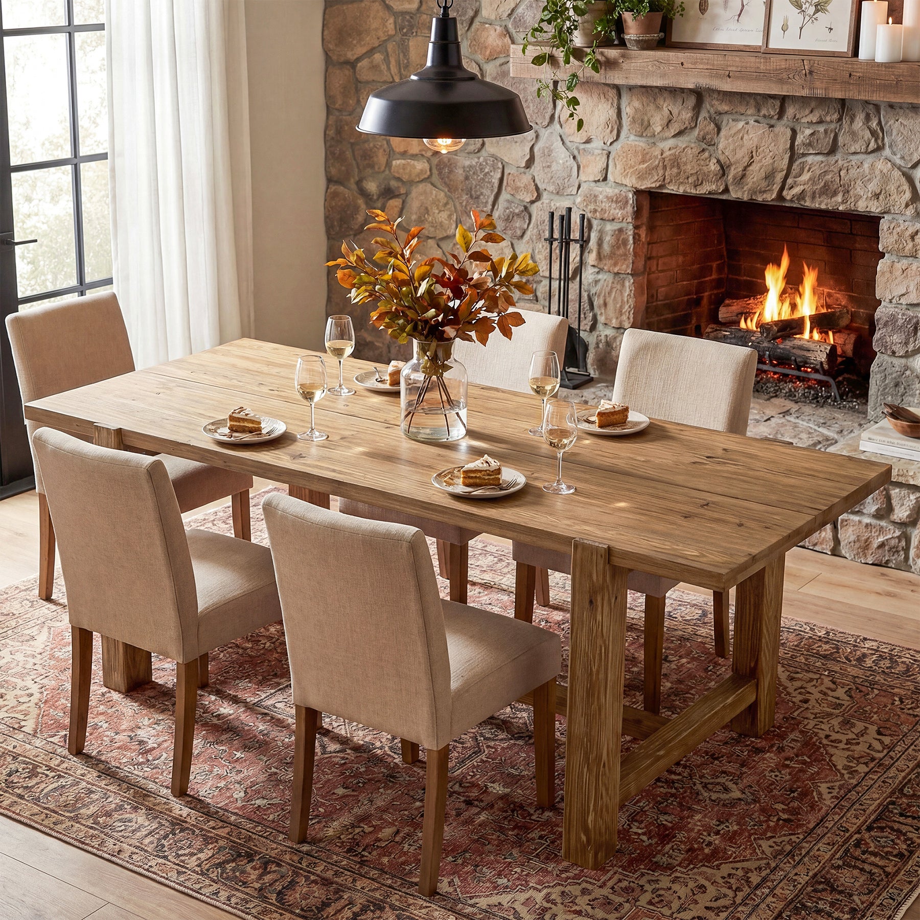 Tribesigns 63-Inch Solid Wood Dining Table, Farmhouse Rectangular Table for 4-6 People