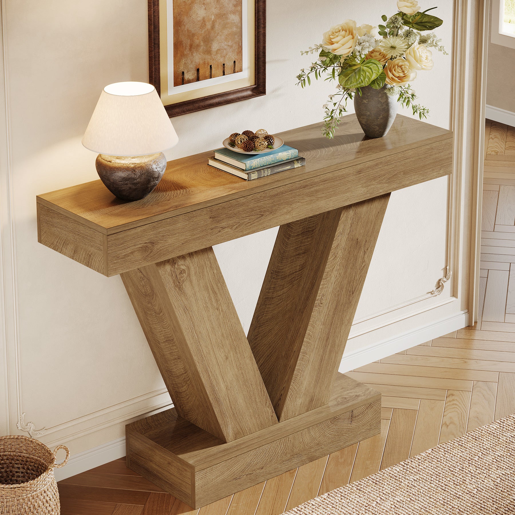 41-Inch Console Table with V-Shaped Legs, Brown Entryway and Sofa Table