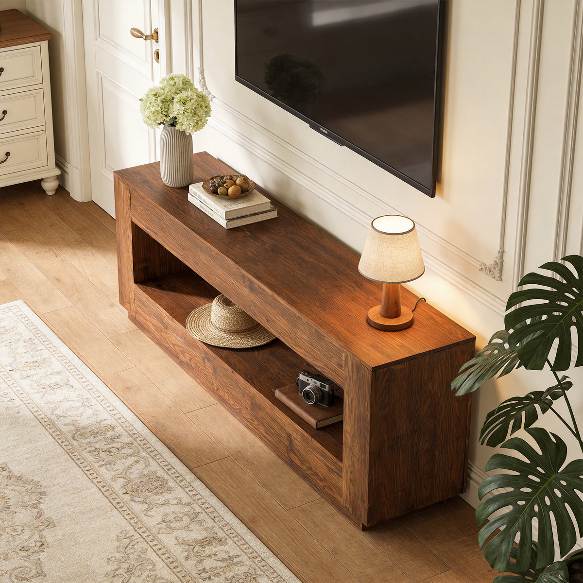 Tribesigns 70.86 Inch Solid Wood TV Stand with 2-Tier Storage Shelf, Extra Long Media Console for Living Room