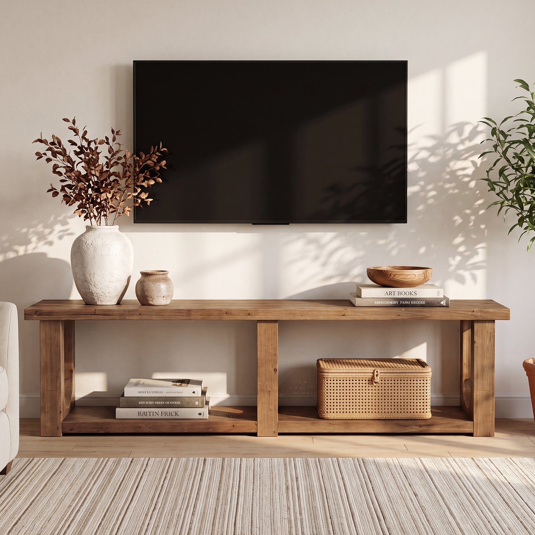 Tribesigns 70-Inch Solid Wood TV Stand with 2-Tier Storage, Farmhouse Media Console for Living Room