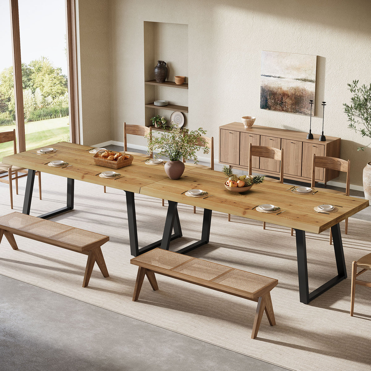 Tribesigns 63-Inch Solid Wood Dining Table with Black Metal Legs, Farmhouse Kitchen Table for 4-6
