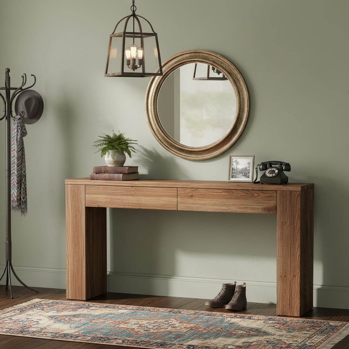 Tribesigns 63 Inch Solid Wood Sofa Table with 2 Drawers and Storage, Rustic Console Table for Living Room