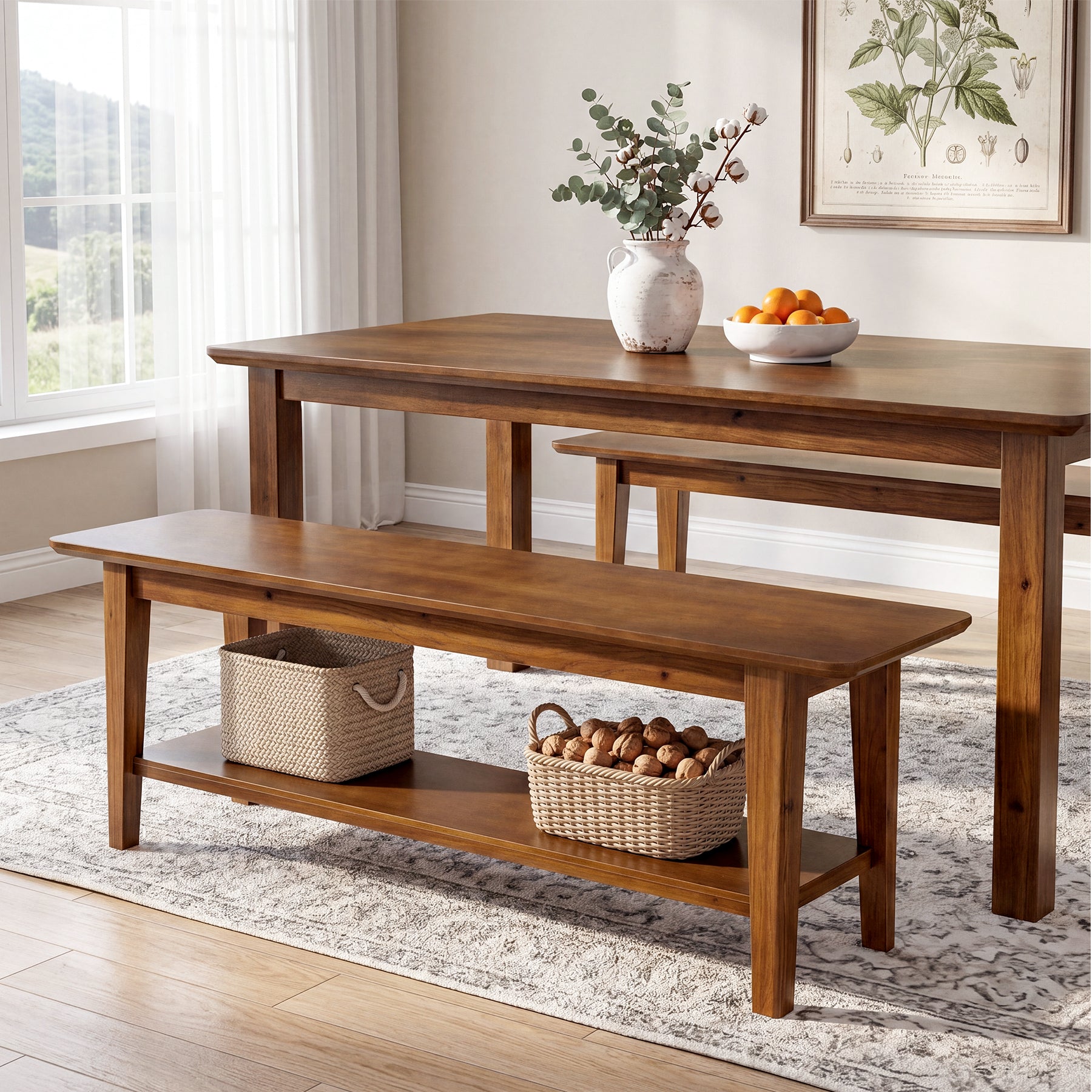 Tribesigns 55-Inch Farmhouse Bench with Storage Shelf, Wooden Dining Seating for Kitchen Dining Room and Patio