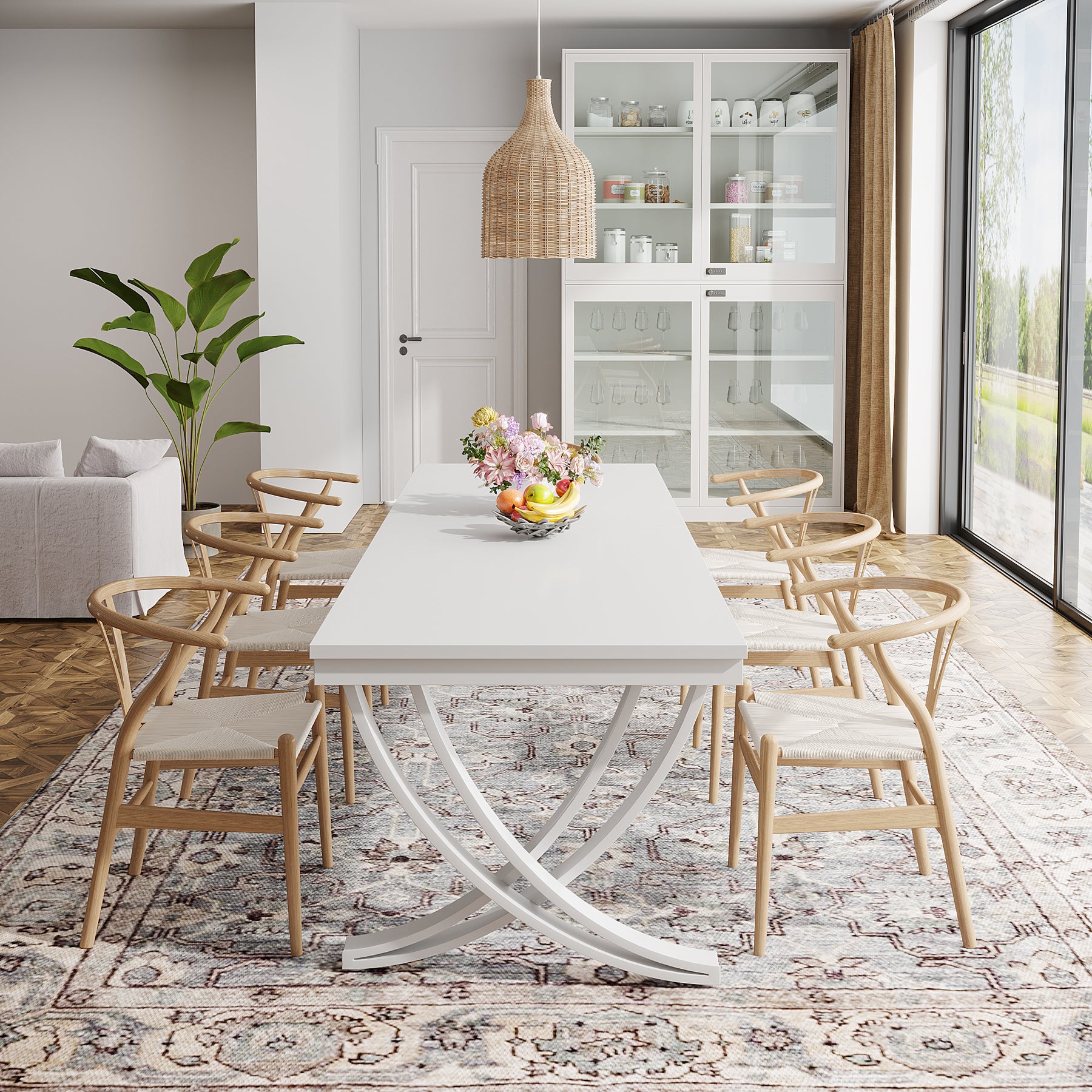 78-Inch Rectangular Dining Table for 6-8, Large Wood Farmhouse Table with Metal Legs