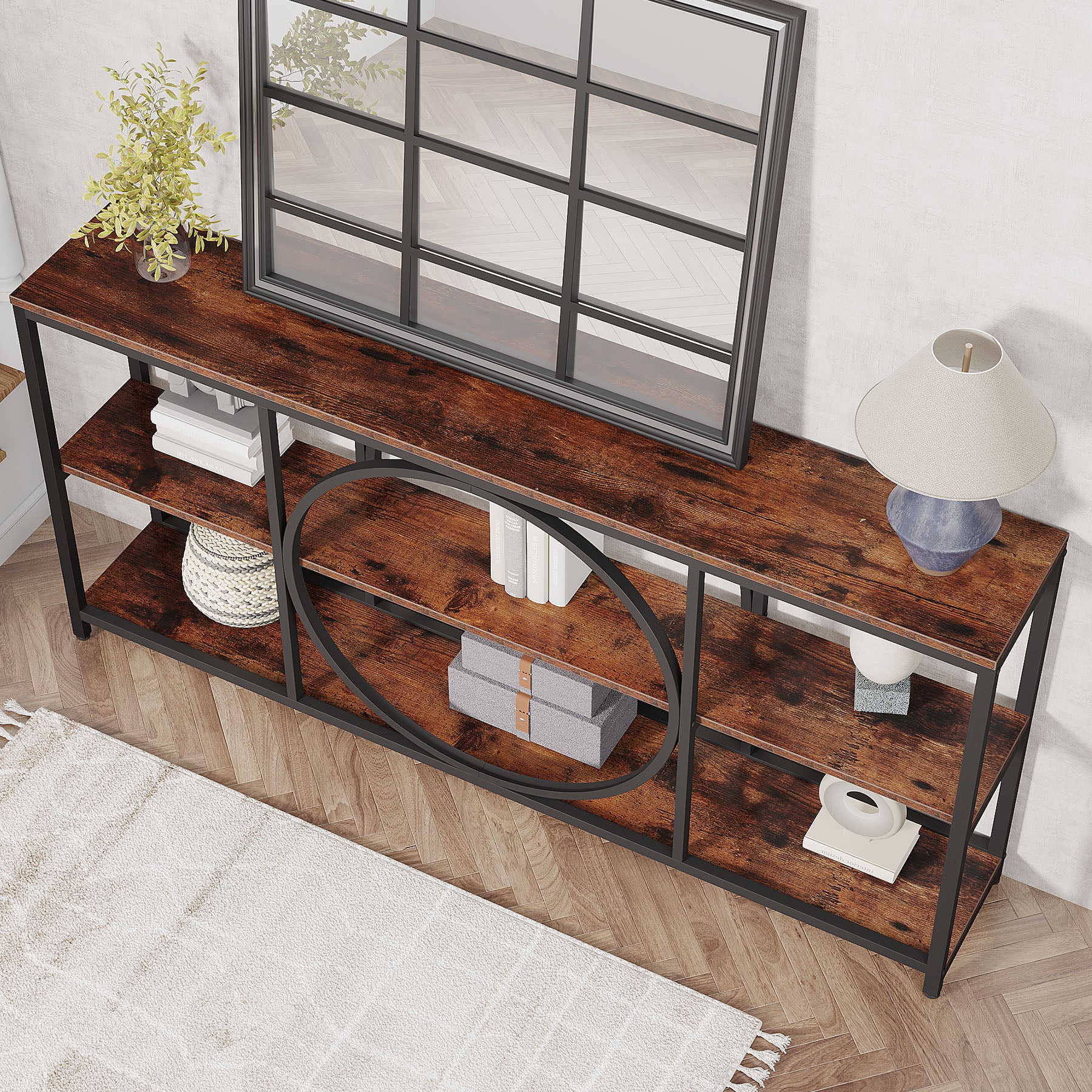 Tribesigns 70.9 Inch Extra Long Console Table, 3-Tier Narrow Sofa Table with Industrial Metal Frame for Entryway