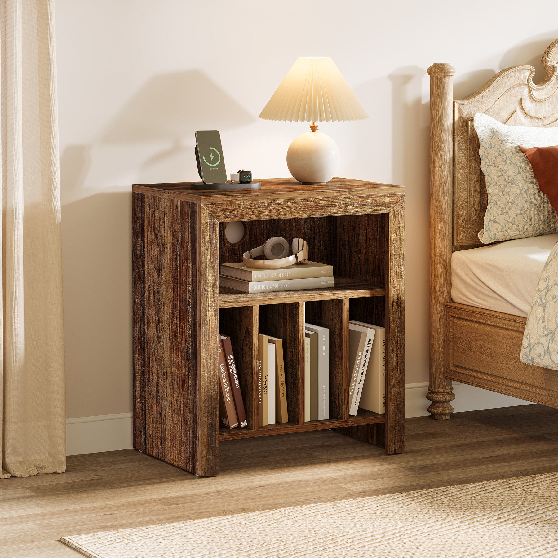 Tribesigns Industrial Record Player Cabinet with Wheels, Vinyl CD Media Storage Side Table