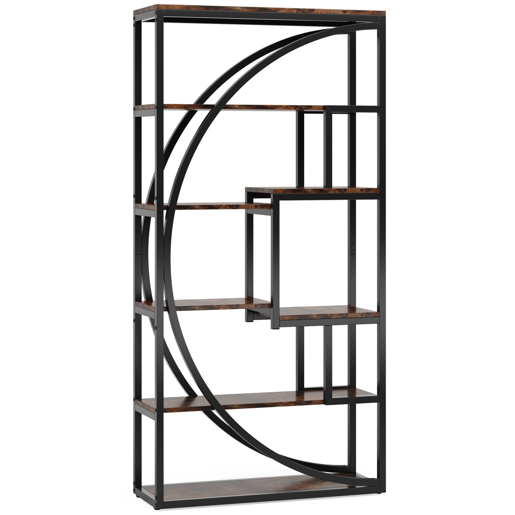 70.8" Industrial Bookshelf, 5-Tier Open Bookcase for Home Office and Living Room in Rustic Brown