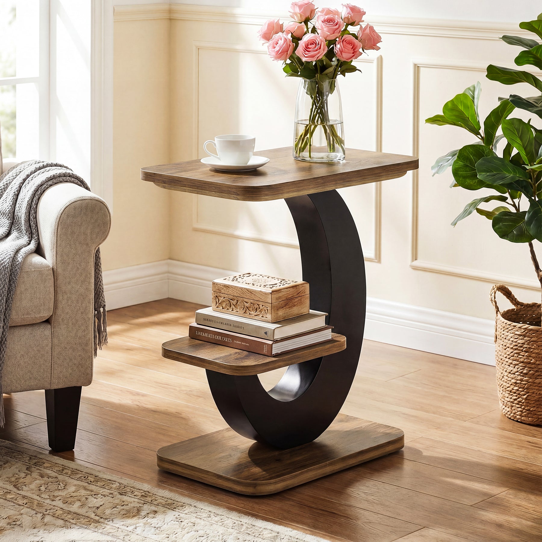 23.6-Inch 2-Tier Narrow End Table with Storage Shelf, Industrial Side Table Nightstand for Living Room