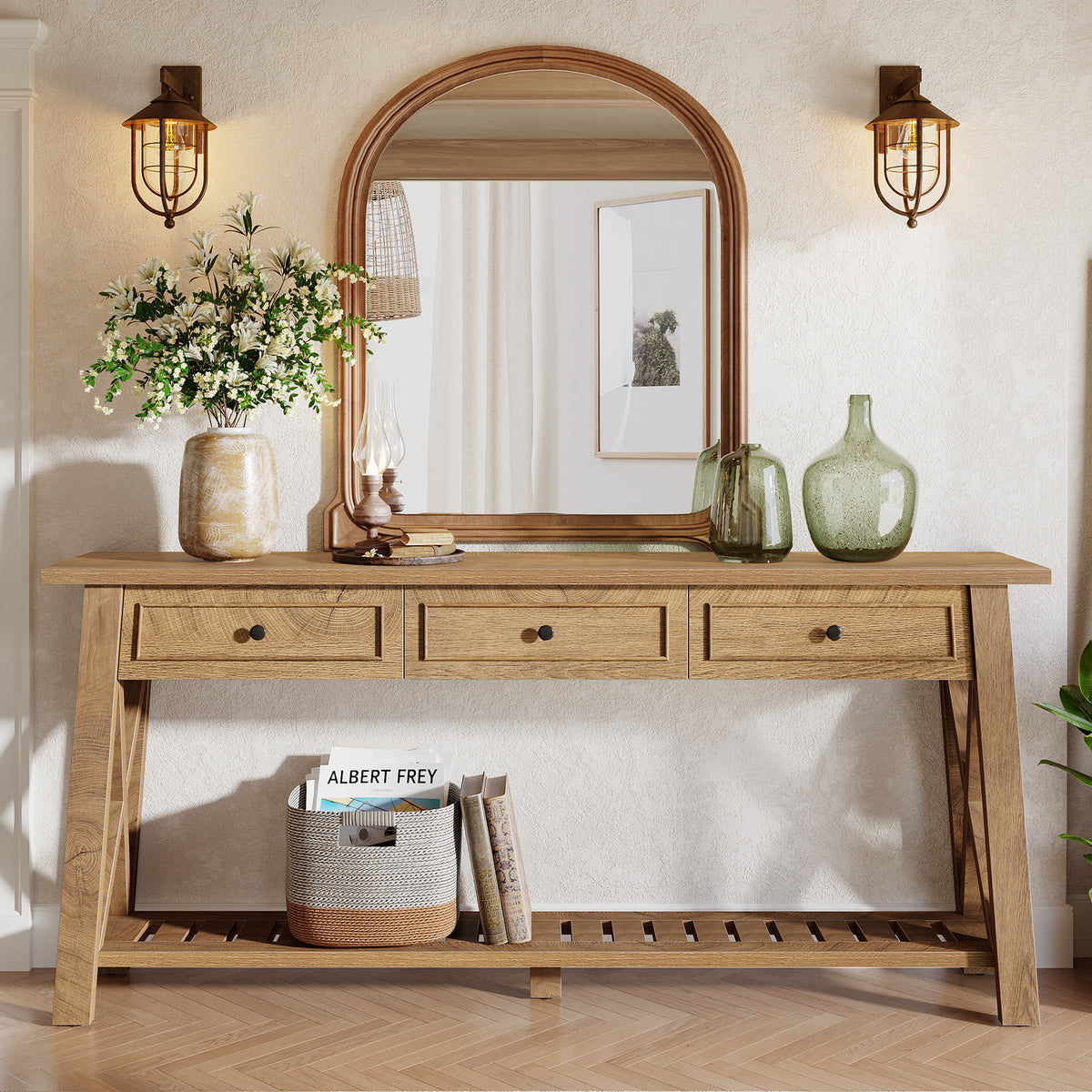 Tribesigns 70.87 Inch Console Table with 3 Drawers and Bottom Shelf, Farmhouse Sofa Table for Entryway and Living Room