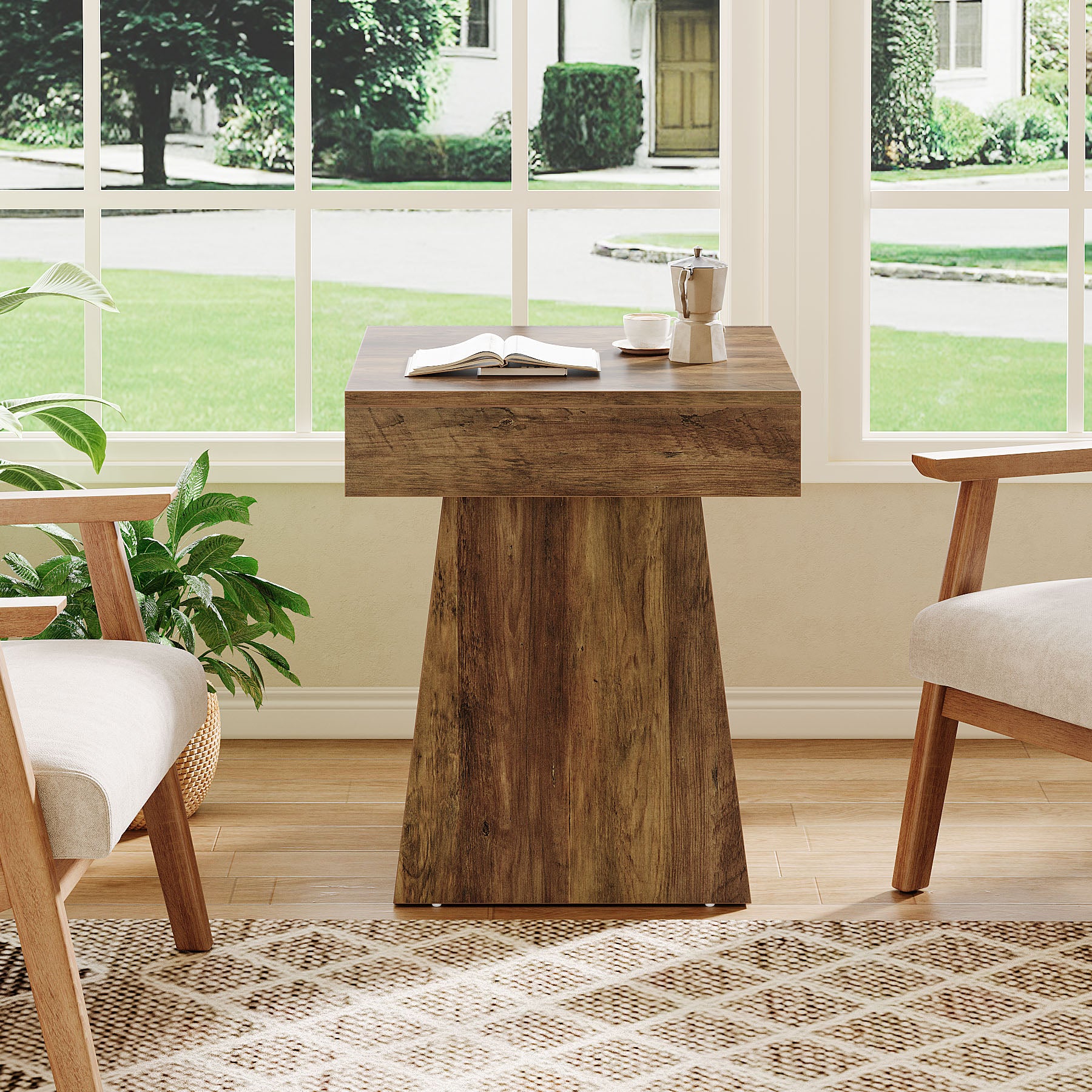 Tribesigns 15.8-Inch Square Side Table, Mushroom-Inspired Wide Stable Base with Rustic Finish