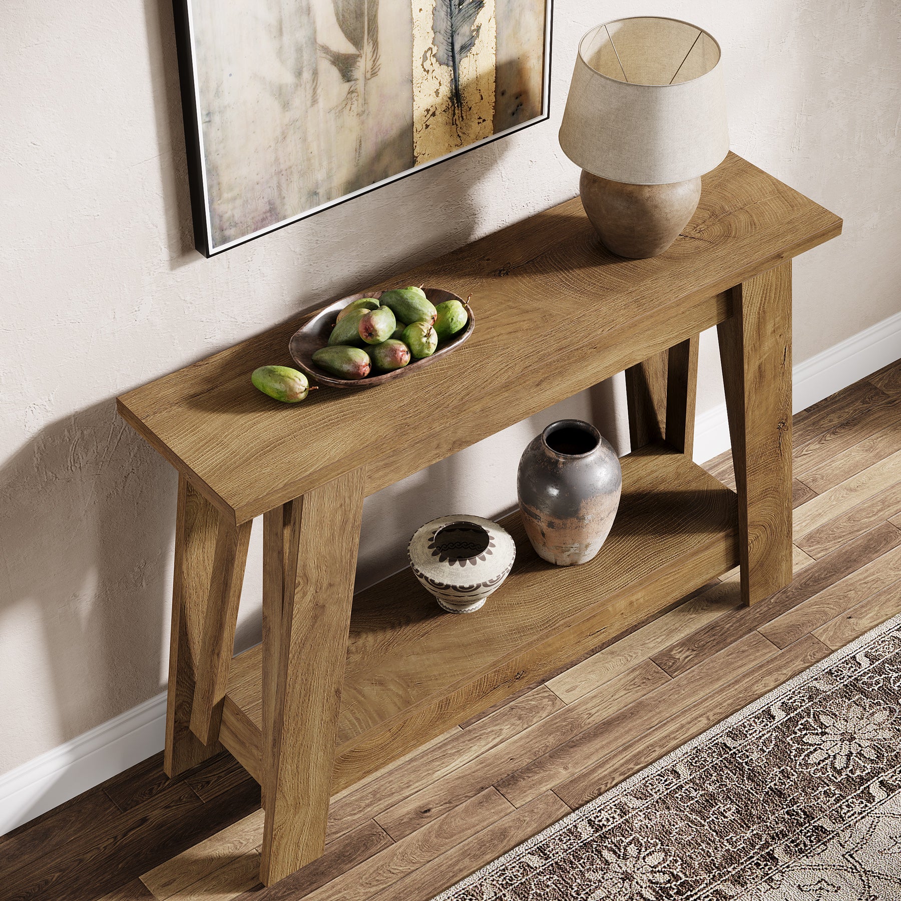 41.3" Rustic Farmhouse Console Table - 2-Tier Narrow Entryway Table with Storage