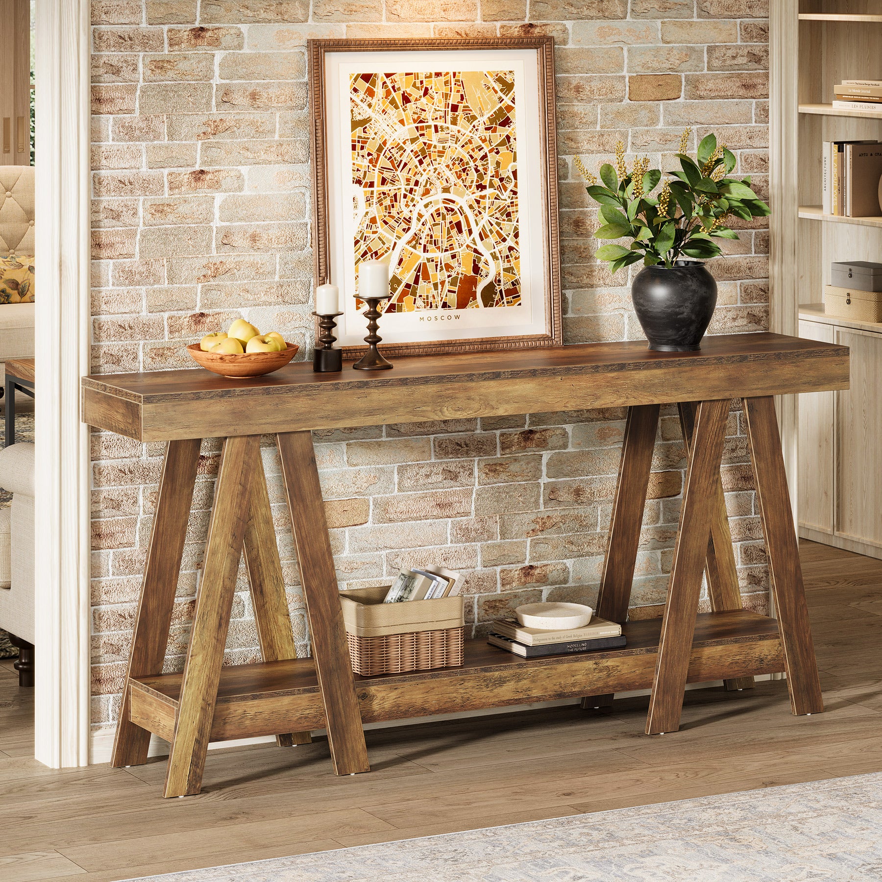 Tribesigns 70.87-Inch Farmhouse Console Table with 2-Tier Storage and A-Shaped Frame, Narrow Entryway Sofa Table for Living Room and Foyer