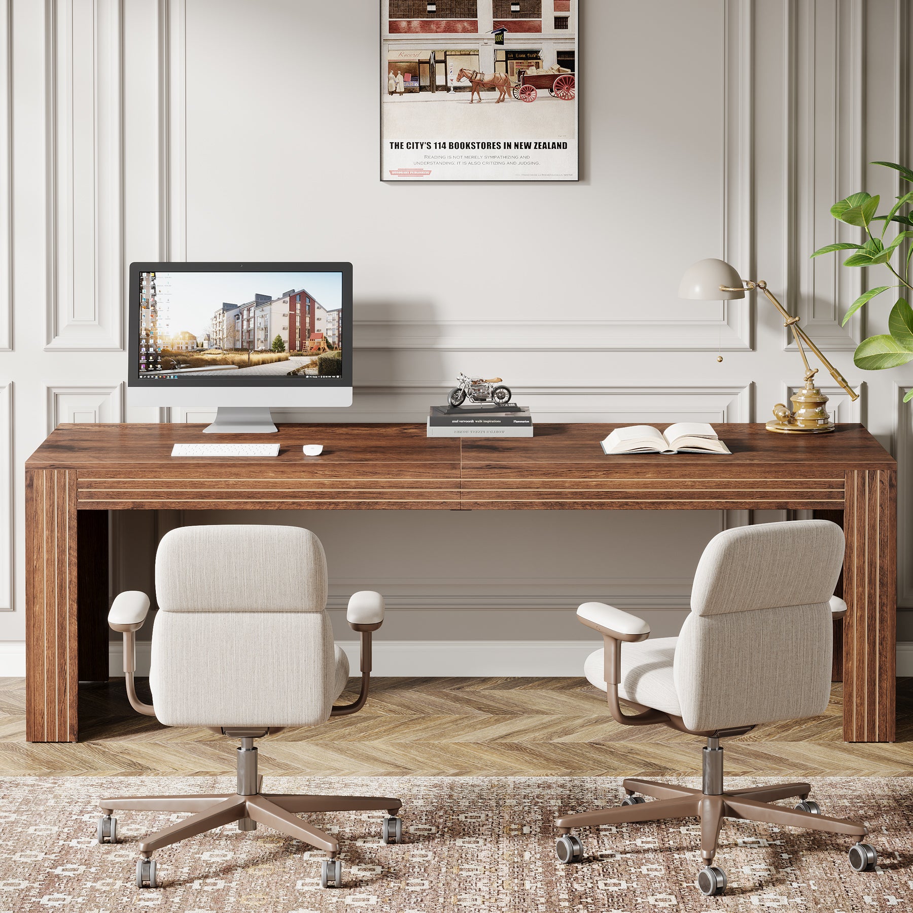 78" Extra Long Desk, Two Person Home Office Desk in Natural