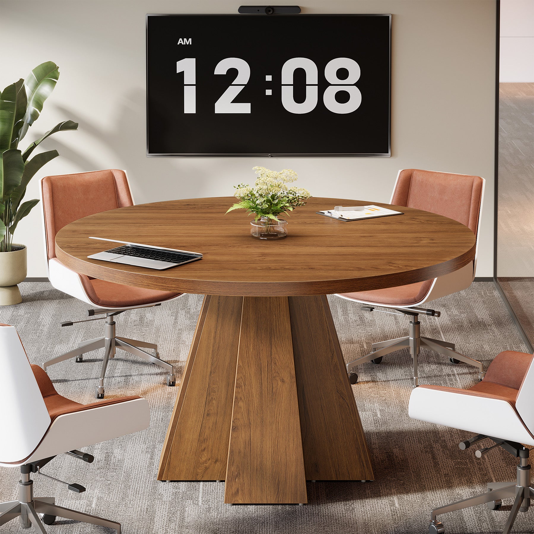 Tribesigns 46.46-Inch Round Conference Table, Thickened Tabletop with Tapered Base
