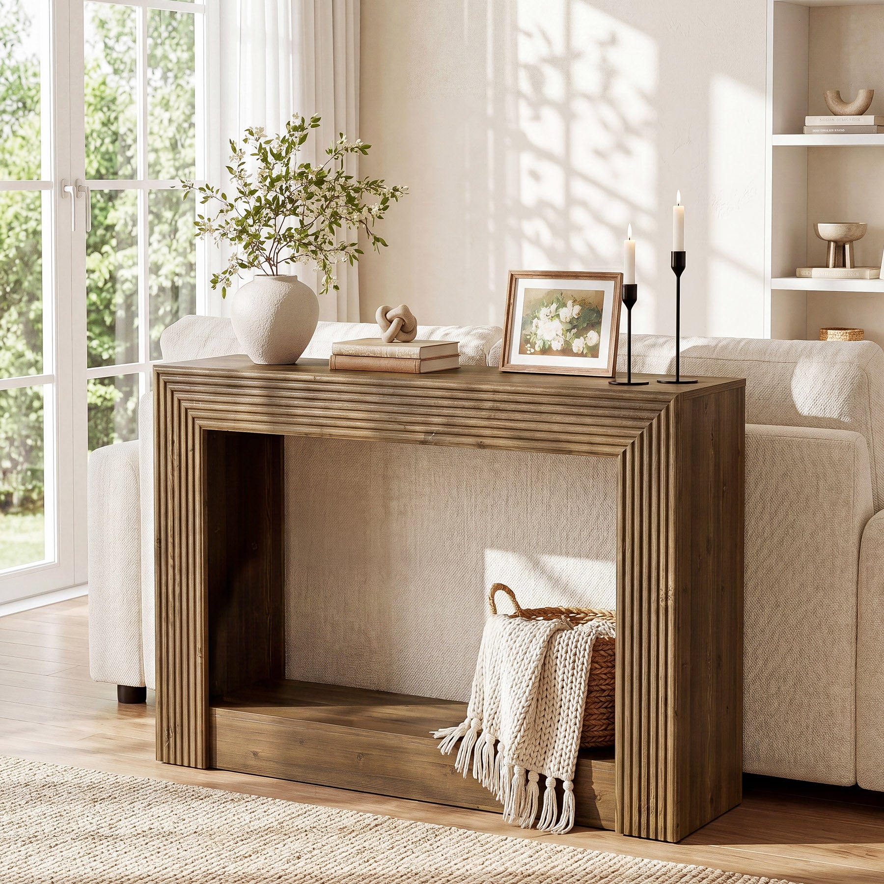 41-Inch Farmhouse Console Table, Narrow Sofa Table with 2-Tier Storage