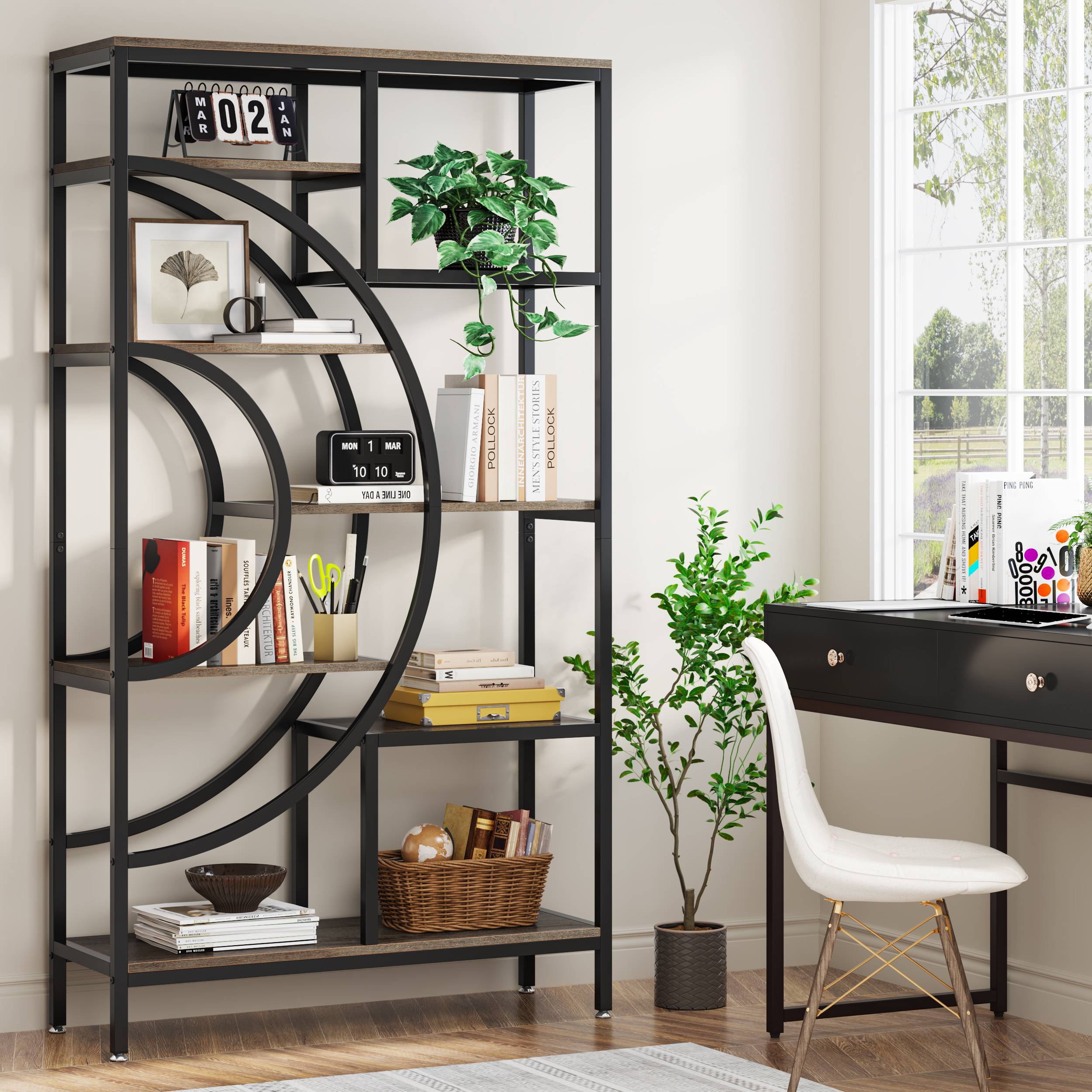 8-Tier Bookshelf, 71" Geometric Bookcase, Industrial Etagere Shelving Unit