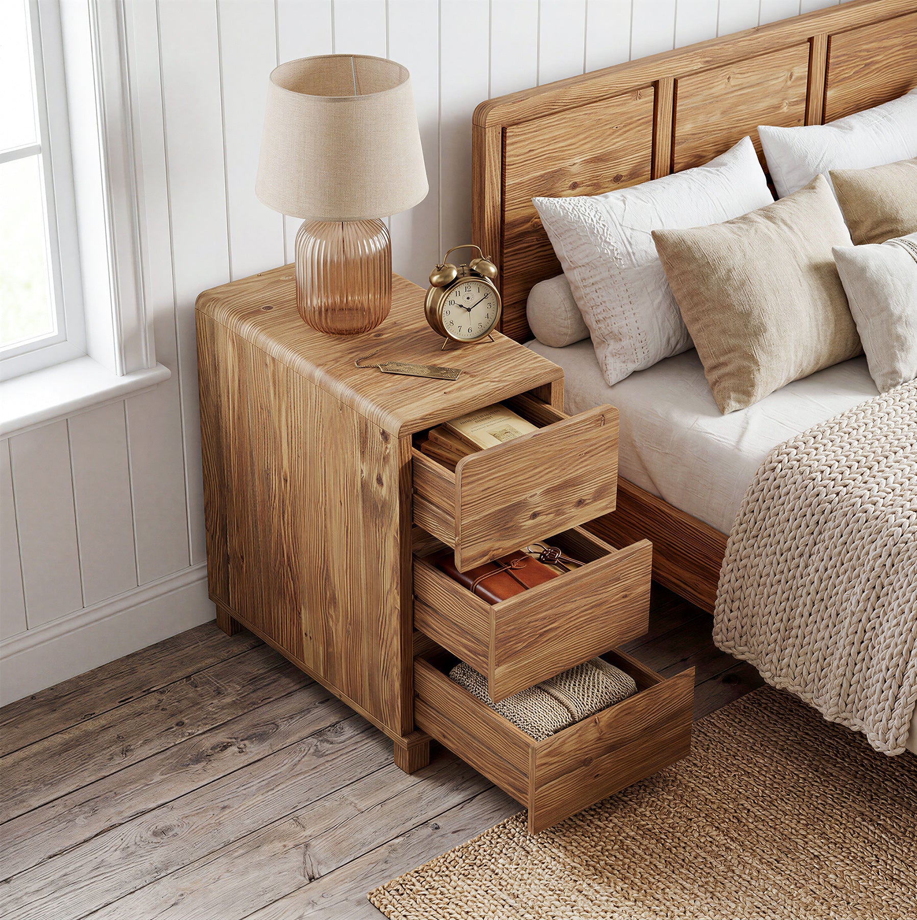 Tribesigns 25.59-Inch Tall Solid Wood Side Cabinet, 3-Drawer Narrow Nightstand