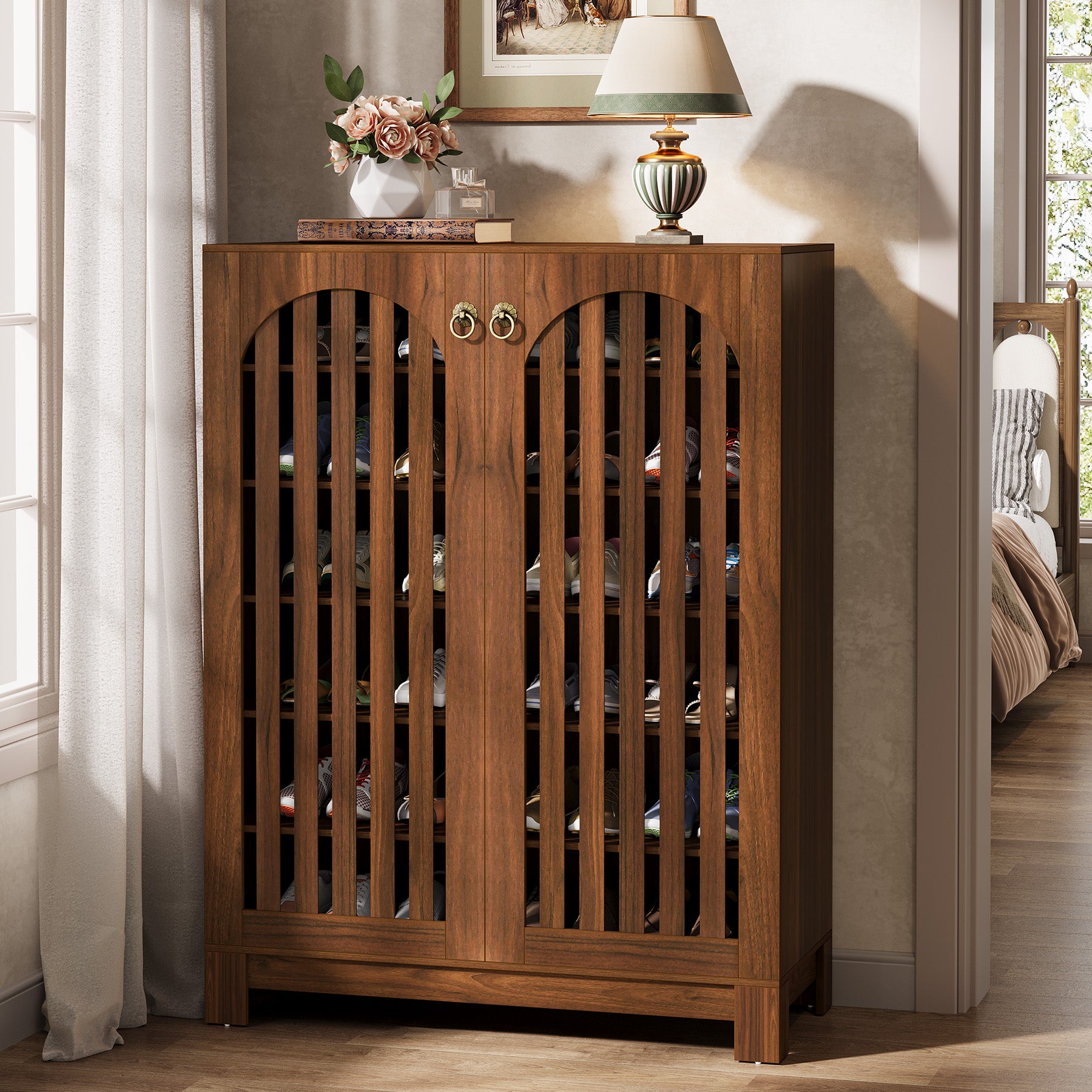 Tribesigns Shoe Cabinet with Airy Doors, 6-Tier Entryway Shoe Storage Rack Organizer with Adjustable Shelves for Living Room