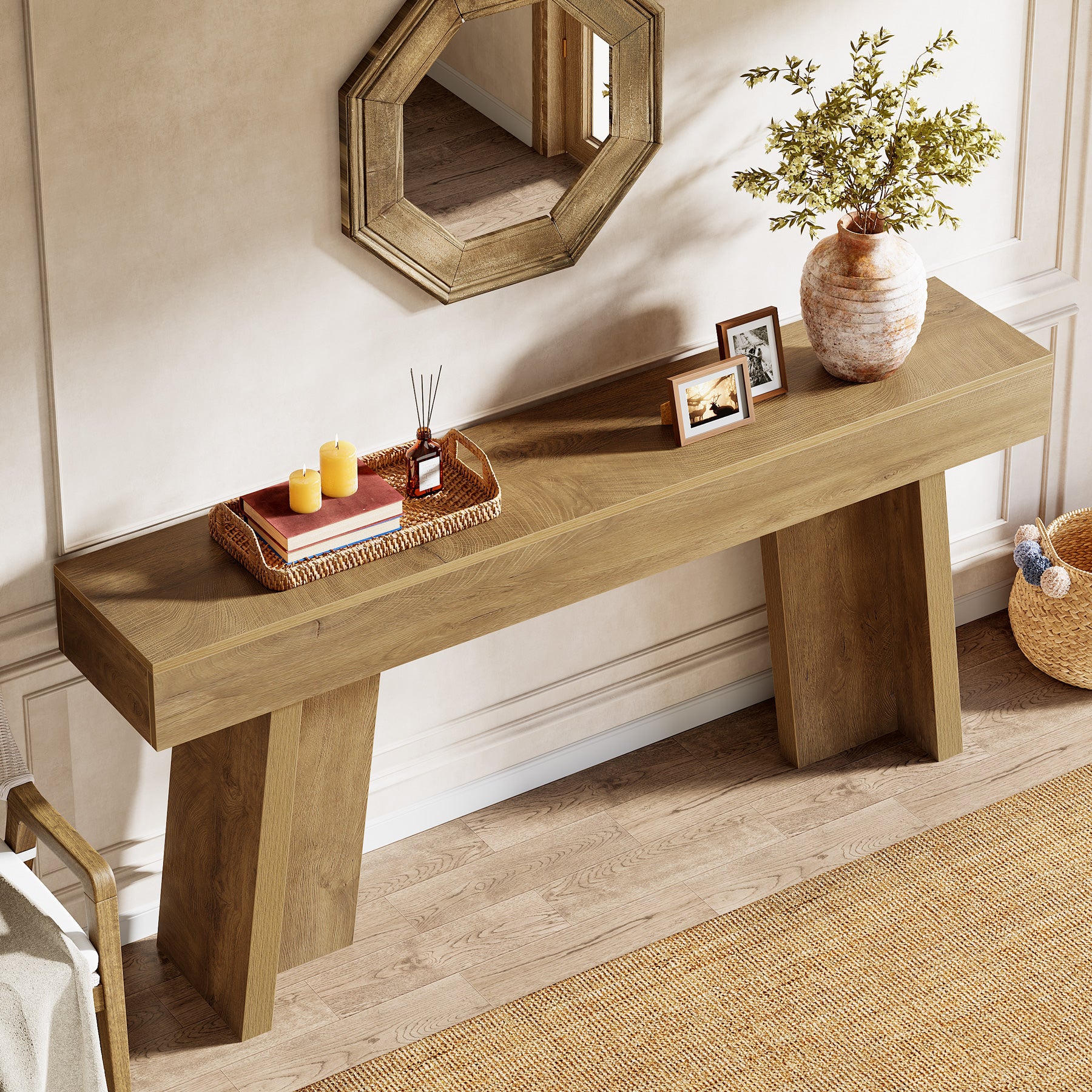 Tribesigns 70.9-Inch Long Console Table with Crossbar Support, Farmhouse Entryway Table for Living Room