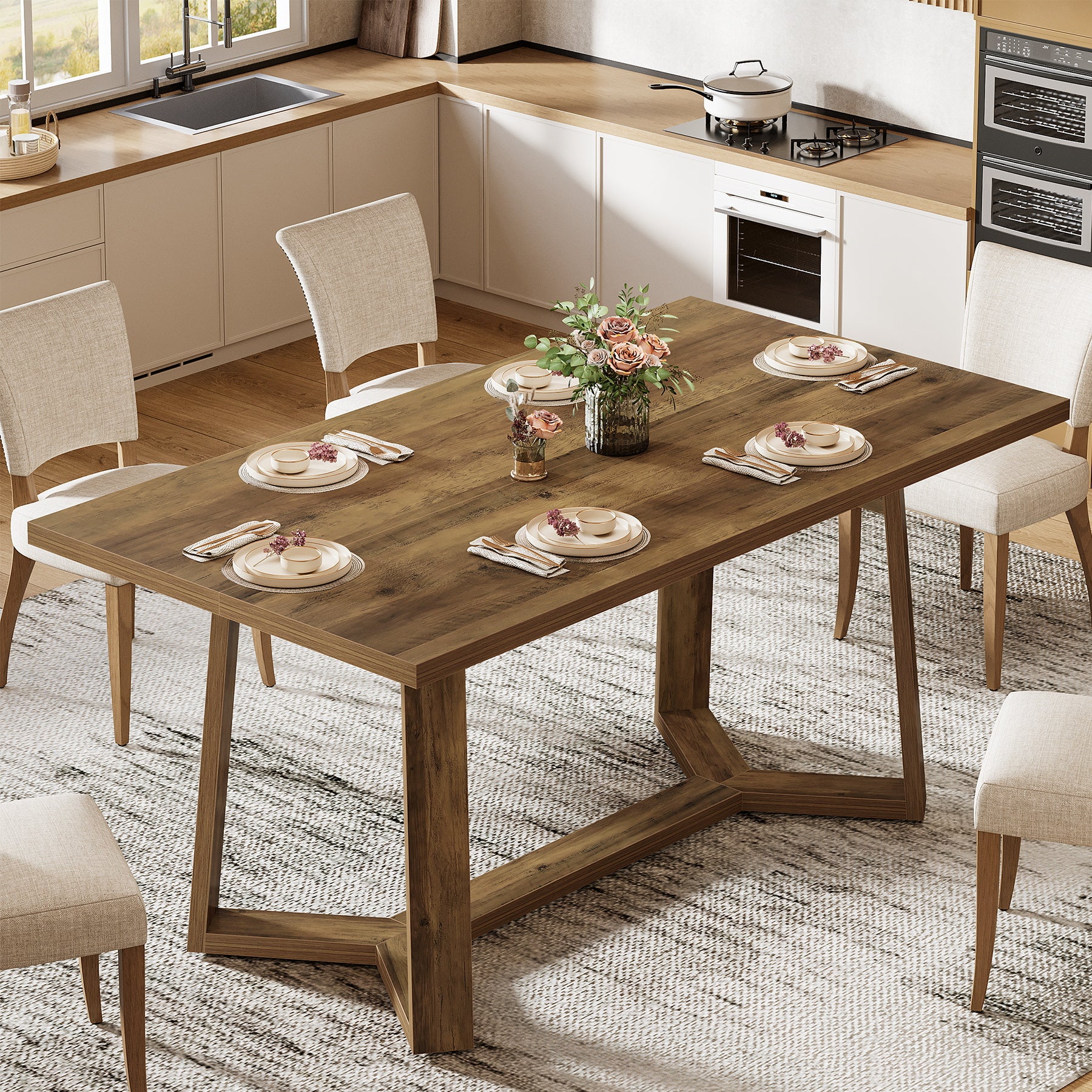 Tribesigns 47-Inch Wood Dining Table with 250 lb Capacity, Farmhouse Rectangle Table for Kitchen