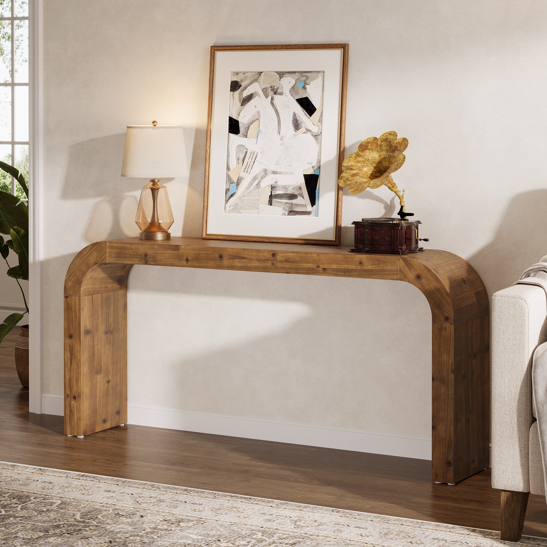 71 Inch Solid Wood Console Table, Farmhouse Waterfall Sofa Table for Entryway Hallway