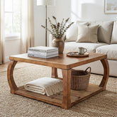 Tribesigns 31.49-Inch Square Solid Wood Coffee Table, Farmhouse Accent Table with Storage 3