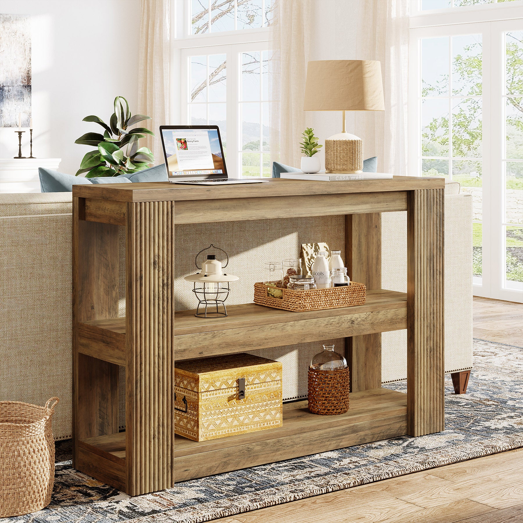 41.34-Inch Farmhouse Console Table with 3-Tier Shelves, Narrow Sofa Table